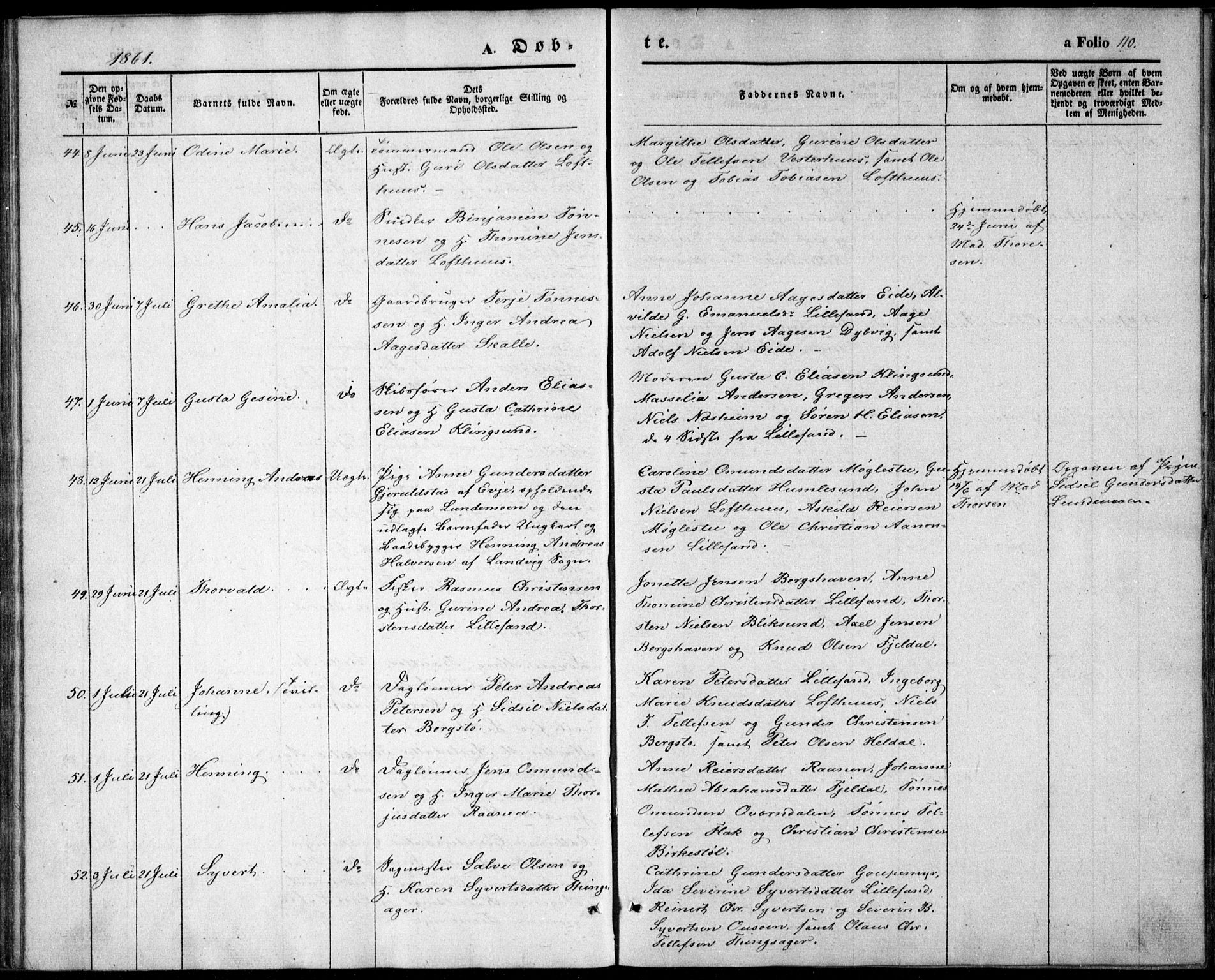 Vestre Moland sokneprestkontor, SAK/1111-0046/F/Fb/Fbb/L0003: Parish register (copy) no. B 3, 1851-1861, p. 110