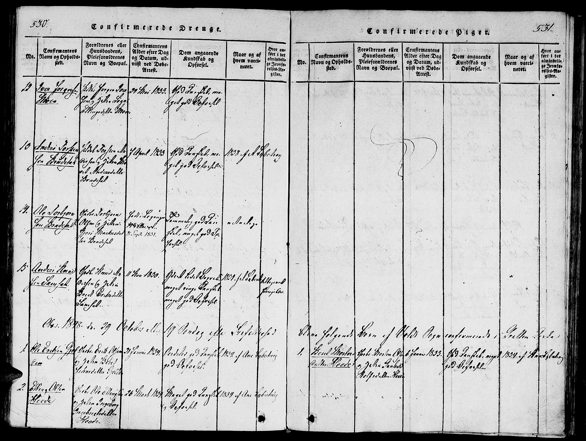 Ministerialprotokoller, klokkerbøker og fødselsregistre - Møre og Romsdal, AV/SAT-A-1454/543/L0561: Parish register (official) no. 543A01, 1818-1853, p. 530-531