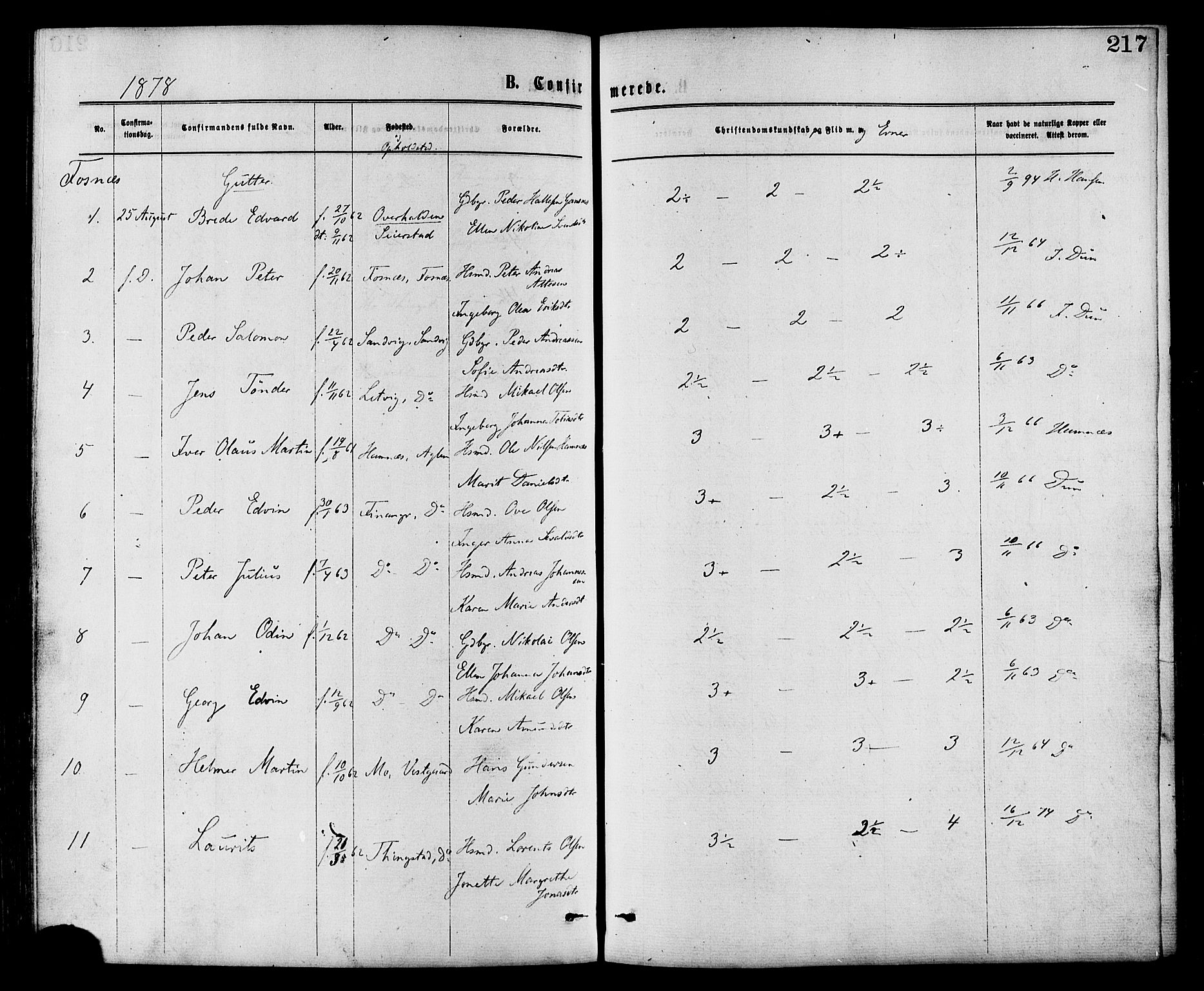 Ministerialprotokoller, klokkerbøker og fødselsregistre - Nord-Trøndelag, SAT/A-1458/773/L0616: Parish register (official) no. 773A07, 1870-1887, p. 217