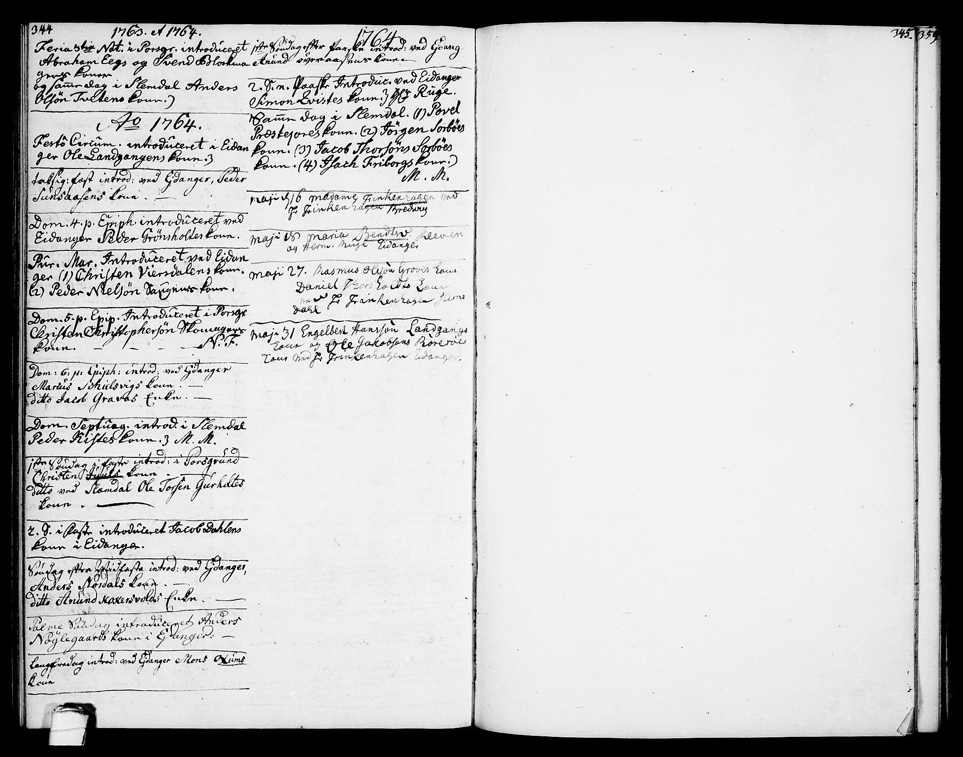 Eidanger kirkebøker, SAKO/A-261/F/Fa/L0005: Parish register (official) no. 5, 1760-1764, p. 344-345