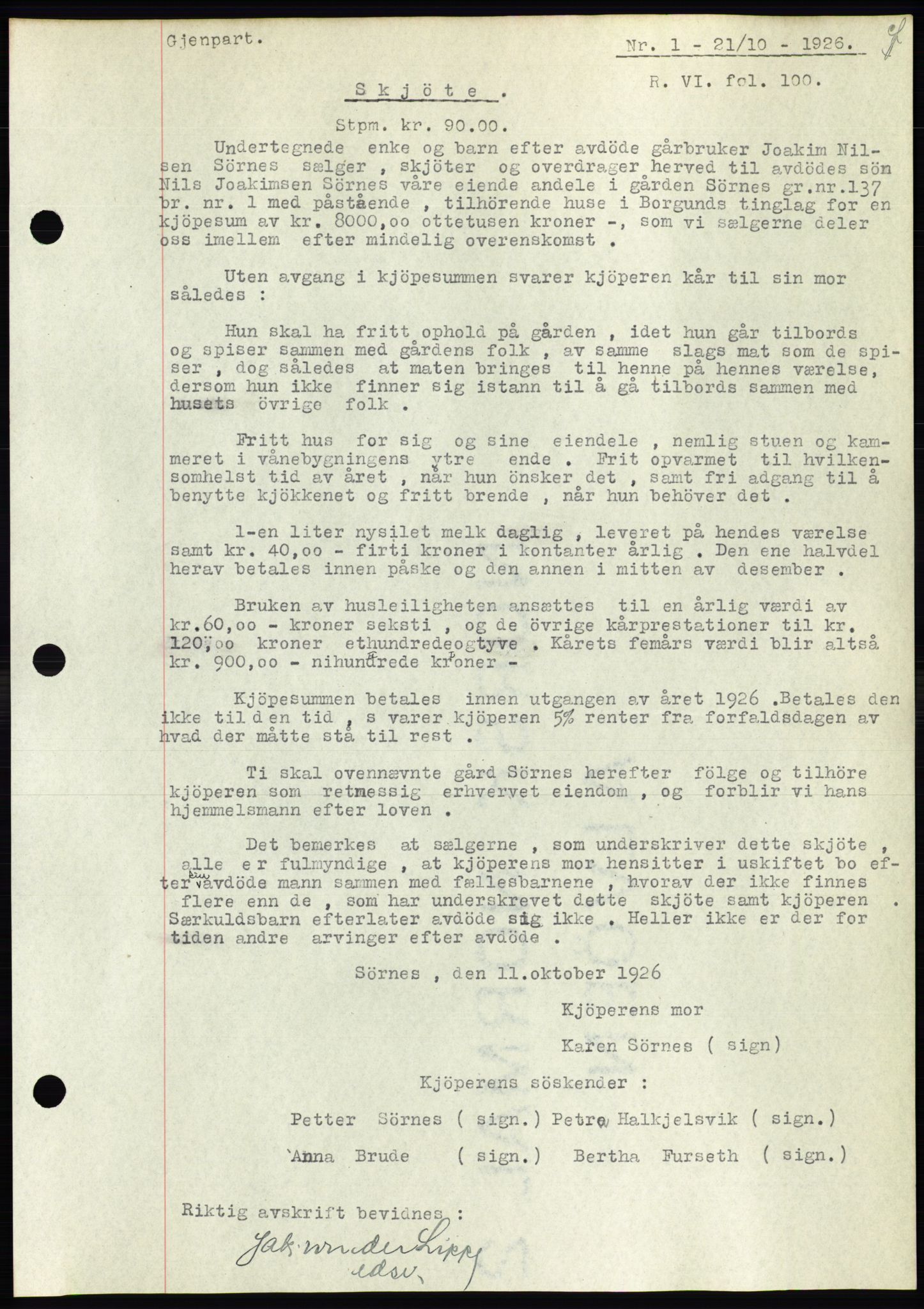 Ålesund byfogd, AV/SAT-A-4384: Mortgage book no. 21, 1926-1927, Deed date: 21.10.1926