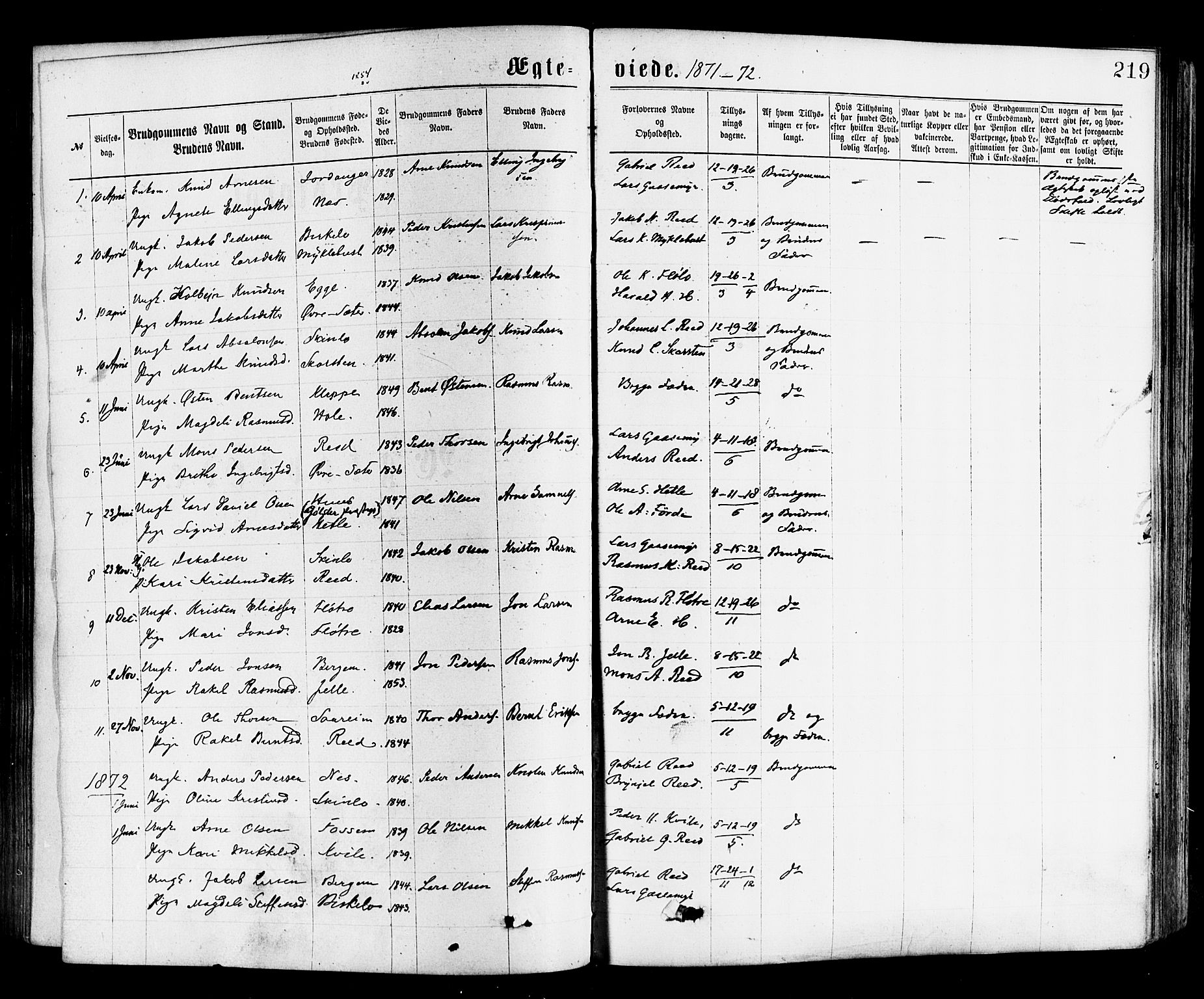 Gloppen sokneprestembete, AV/SAB-A-80101/H/Haa/Haac/L0001: Parish register (official) no. C 1, 1871-1886, p. 219