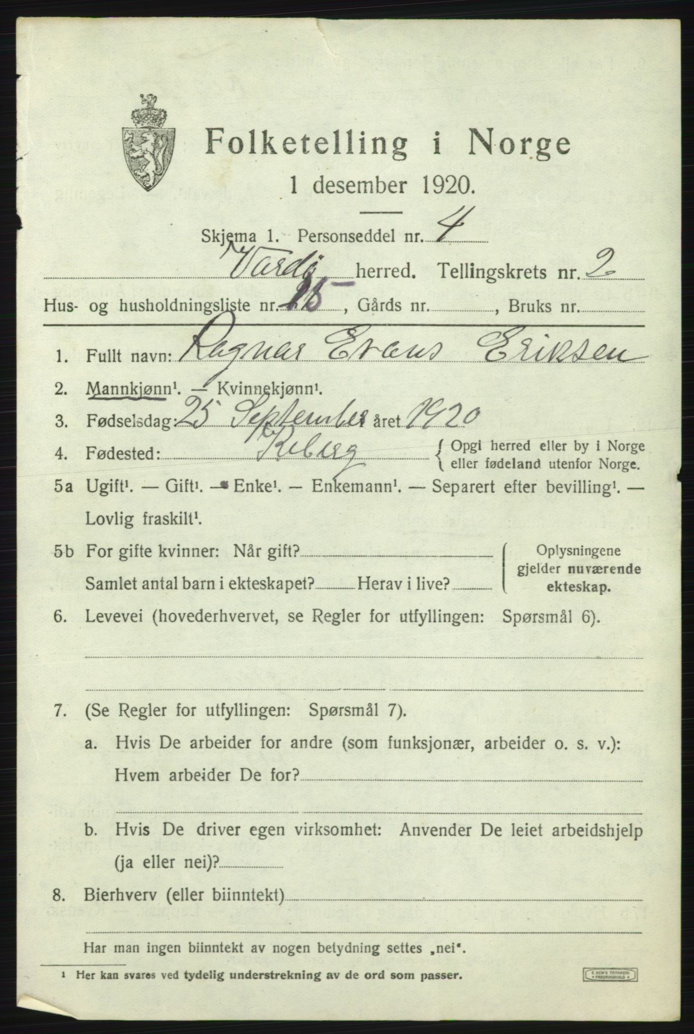 SATØ, 1920 census for Vardø rural district, 1920, p. 790