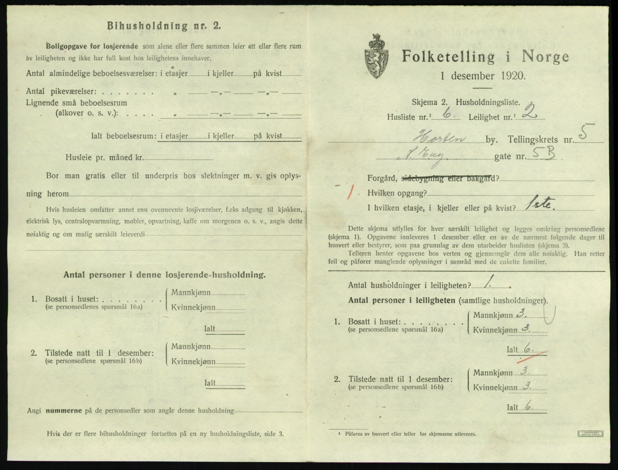 SAKO, 1920 census for Horten, 1920, p. 5645