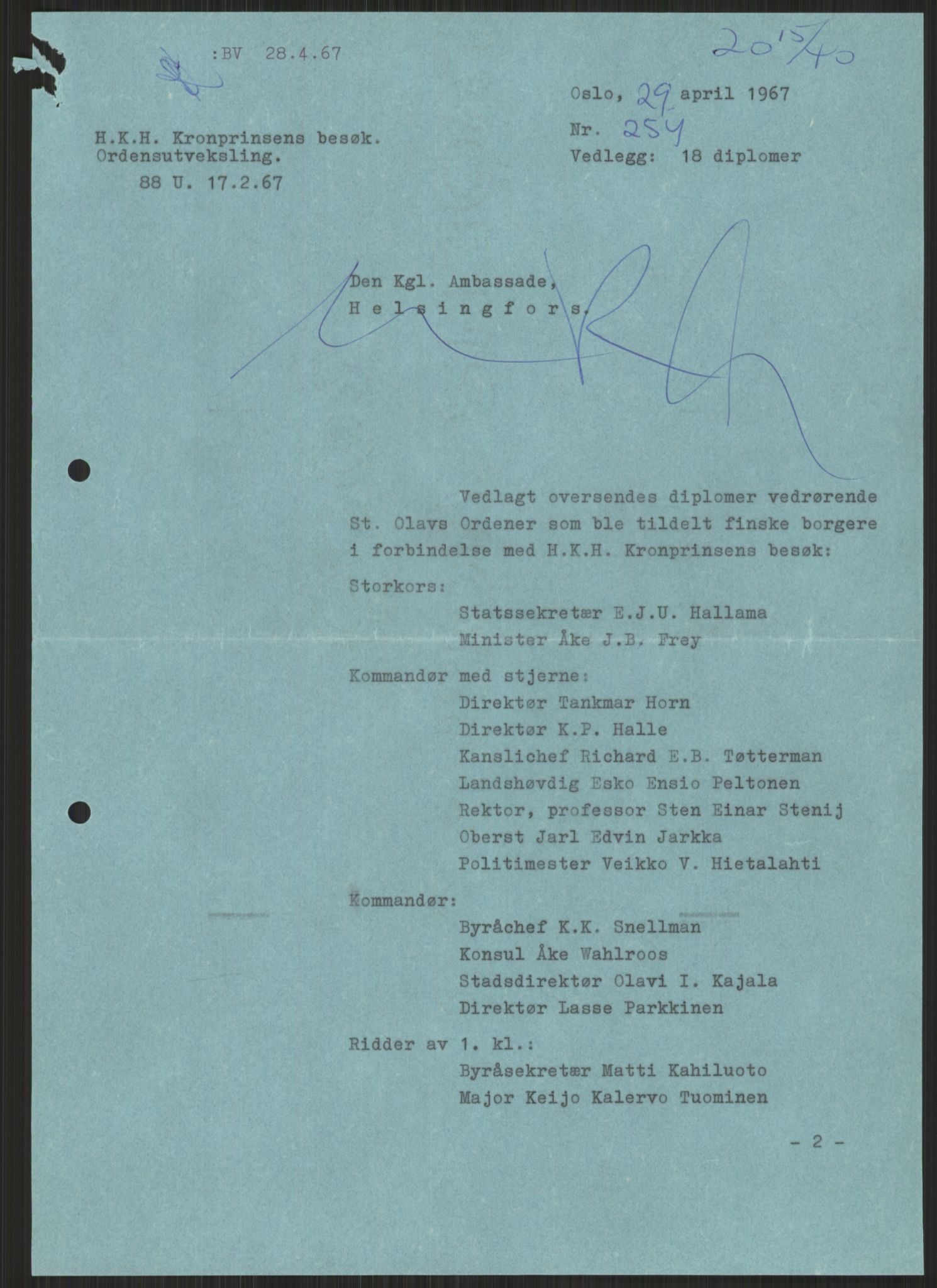 Utenriksdepartementet, hovedarkiv, AV/RA-S-6794/D/Da/Daa/L0542: Ordensvesen. Statsoverhoders og fyrsters jubiléer og begravelser. Ordensvesen. Statsoverhoders og fyrsters jubiléer og begravelser. Statsjubiléer. Fyrstebesøk (utvekslinger). Flåtebesøk (utvekslinger), 1960-1969, p. 671