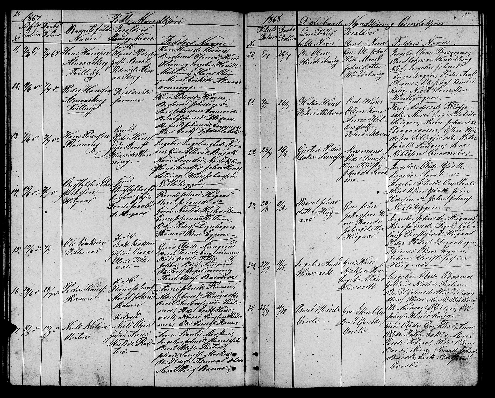 Ministerialprotokoller, klokkerbøker og fødselsregistre - Sør-Trøndelag, AV/SAT-A-1456/688/L1027: Parish register (copy) no. 688C02, 1861-1889, p. 26-27