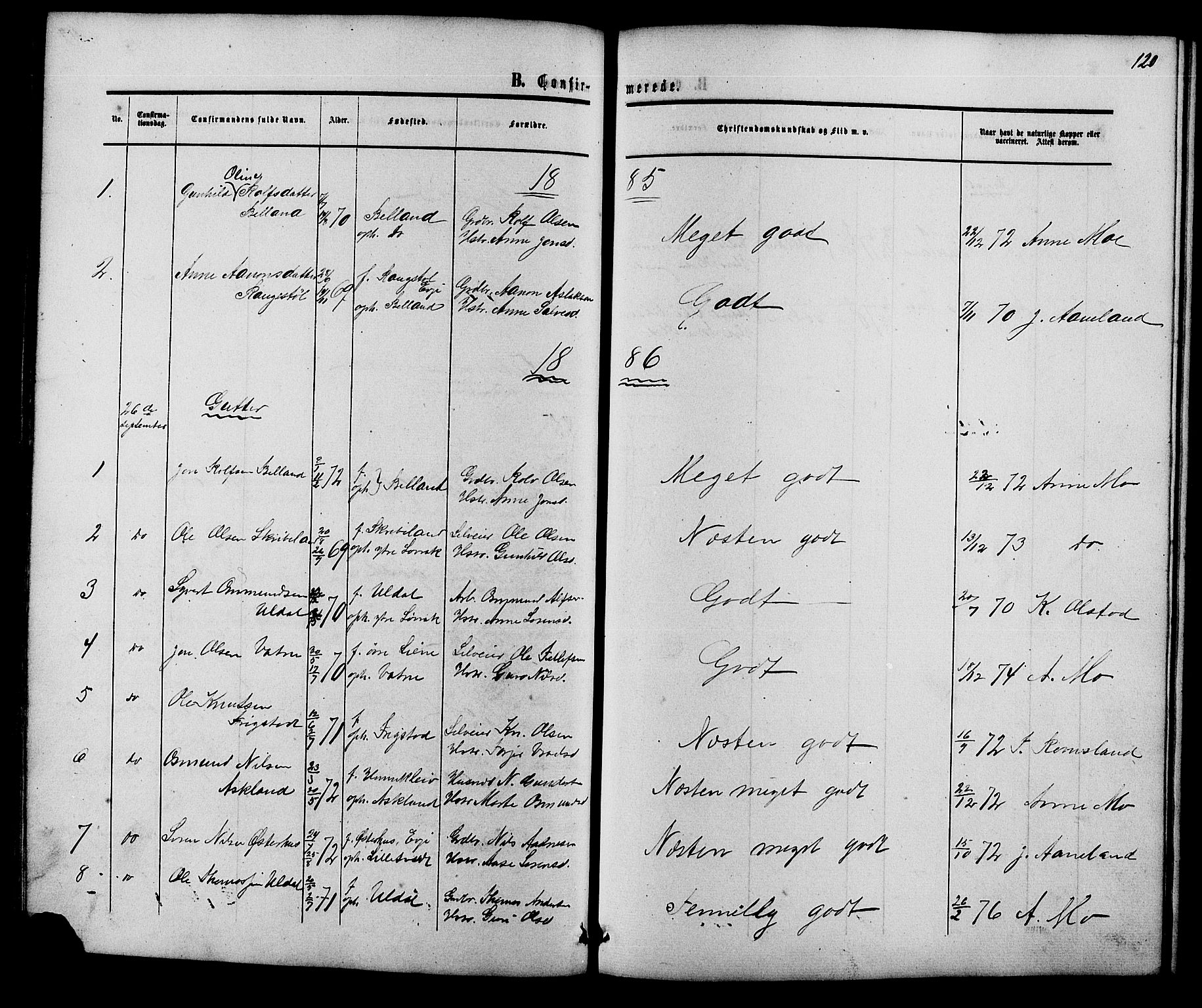 Herefoss sokneprestkontor, AV/SAK-1111-0019/F/Fb/Fbc/L0002: Parish register (copy) no. B 2, 1867-1886, p. 120