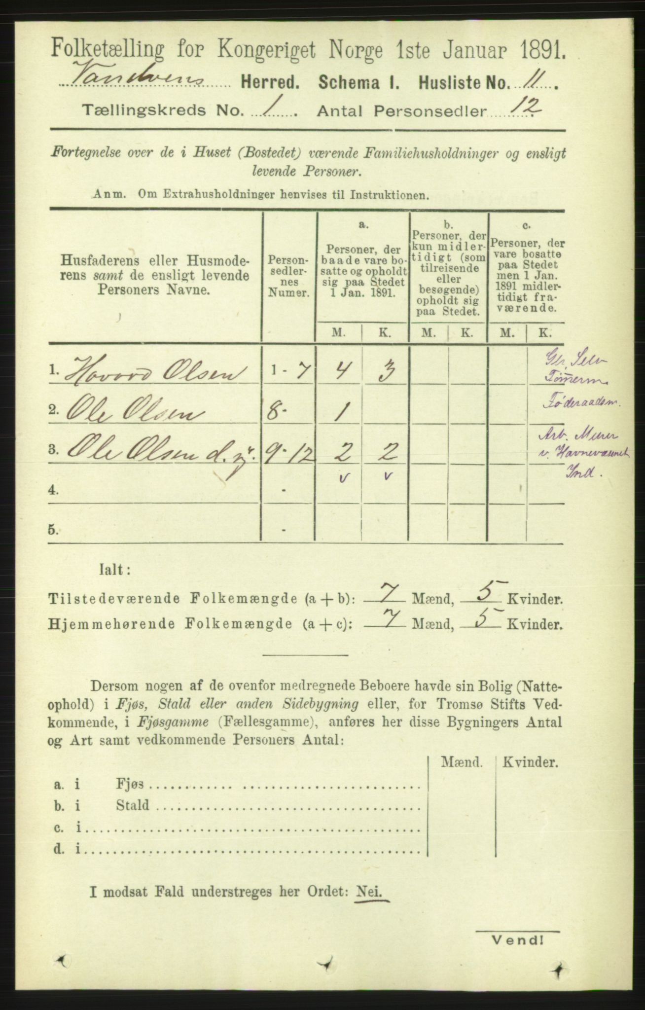 RA, 1891 census for 1511 Vanylven, 1891, p. 31