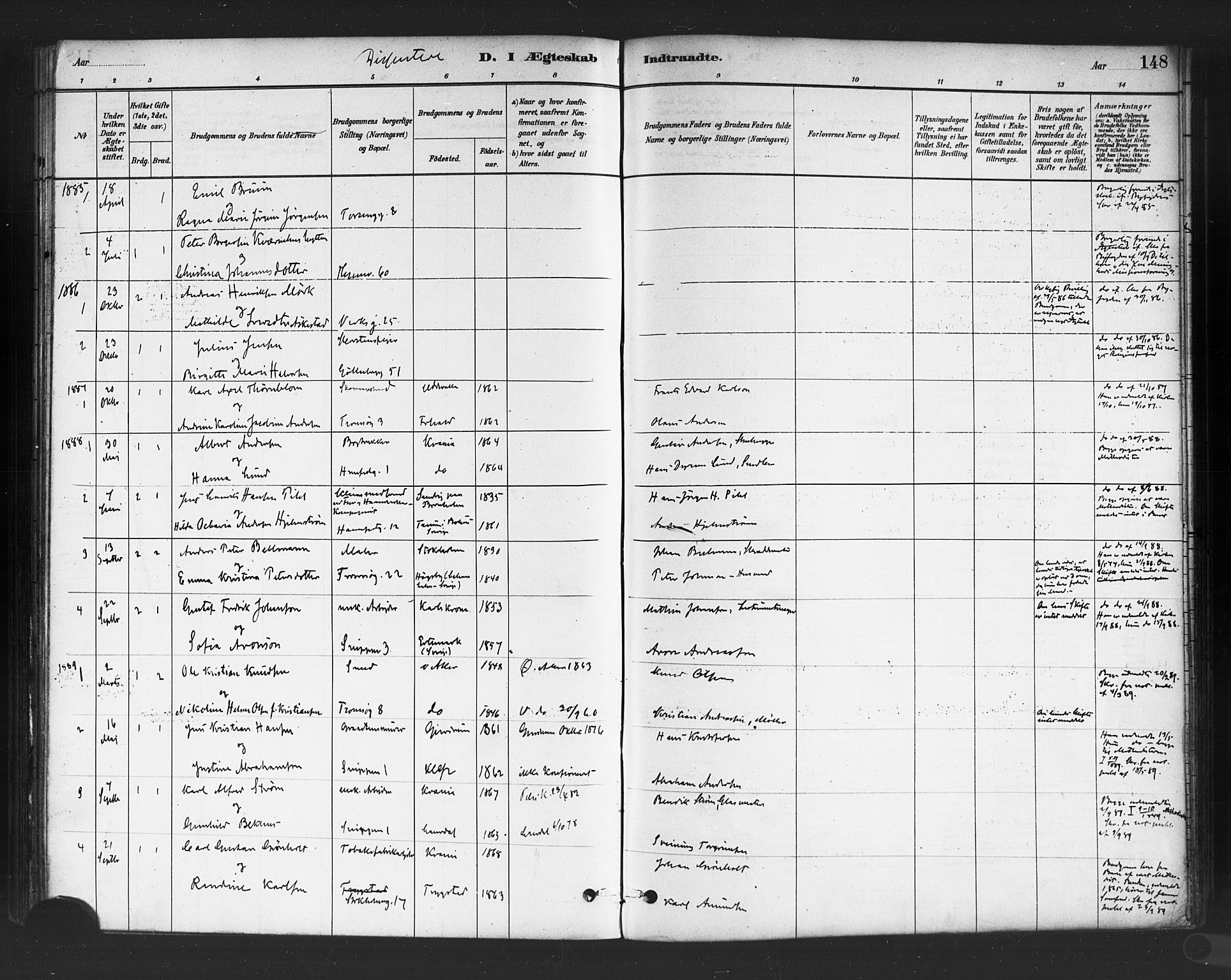 Petrus prestekontor Kirkebøker, AV/SAO-A-10872/F/Fa/L0002: Parish register (official) no. I 2, 1881-1896, p. 148