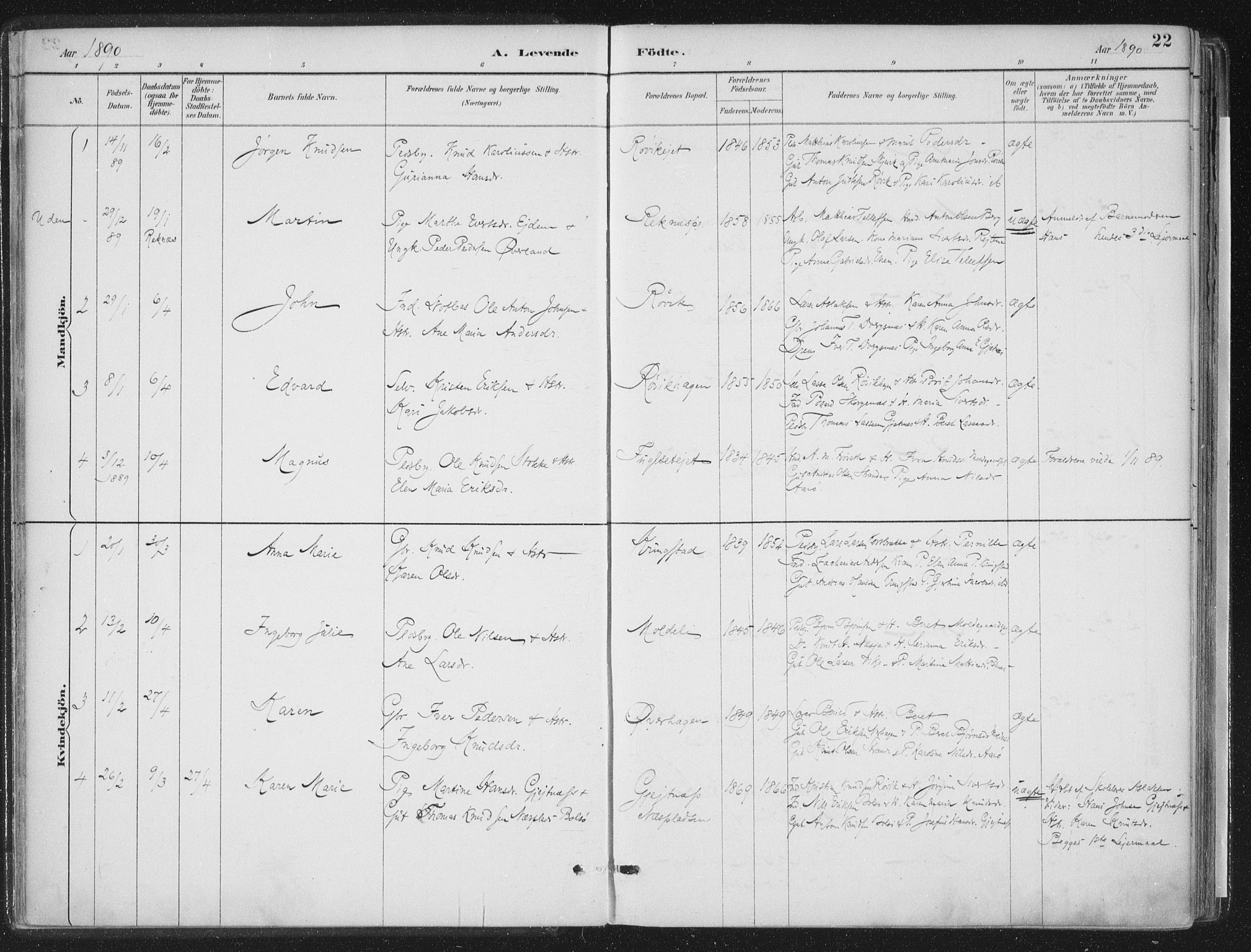 Ministerialprotokoller, klokkerbøker og fødselsregistre - Møre og Romsdal, SAT/A-1454/555/L0658: Parish register (official) no. 555A09, 1887-1917, p. 22