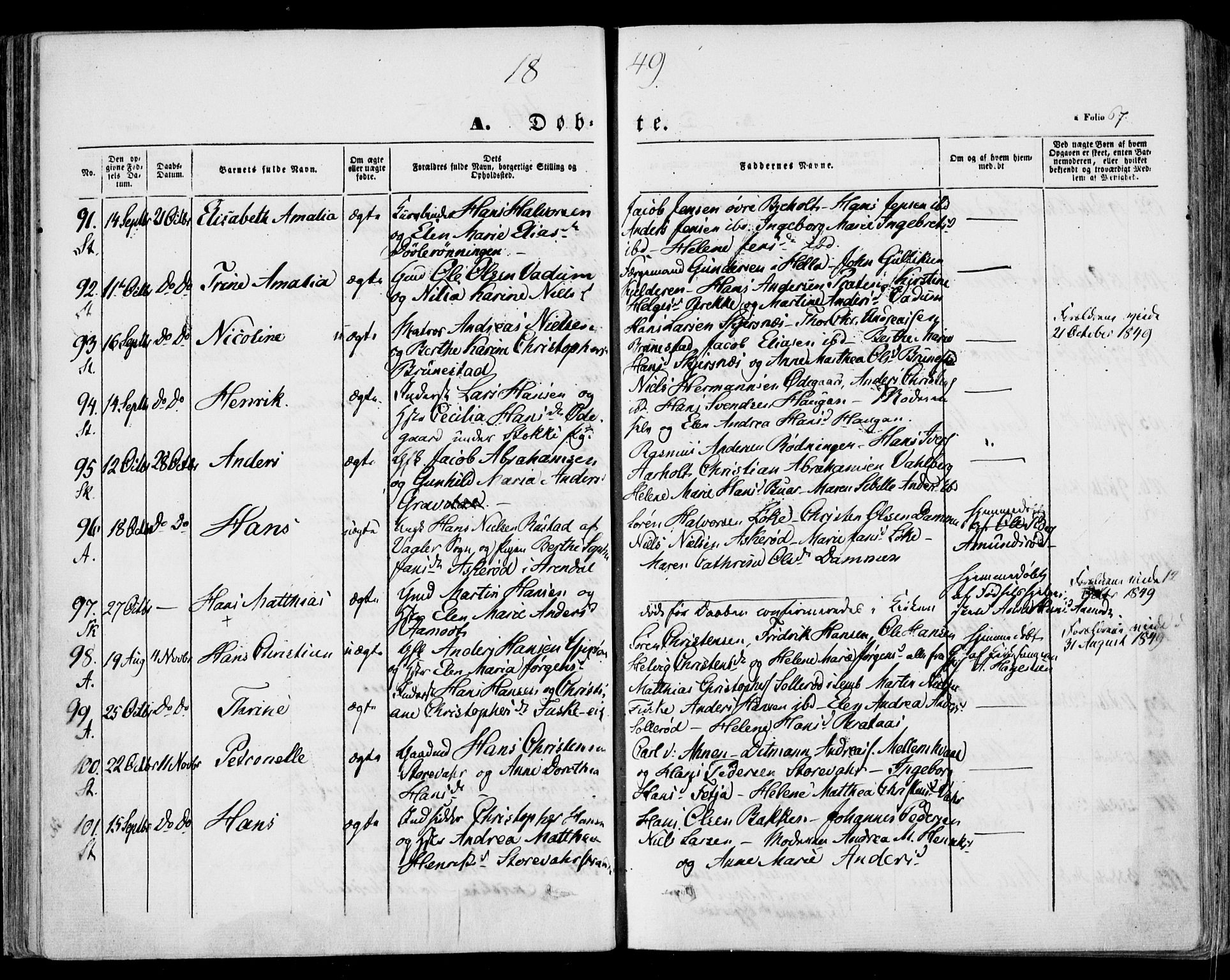 Stokke kirkebøker, AV/SAKO-A-320/F/Fa/L0007: Parish register (official) no. I 7, 1844-1857, p. 67