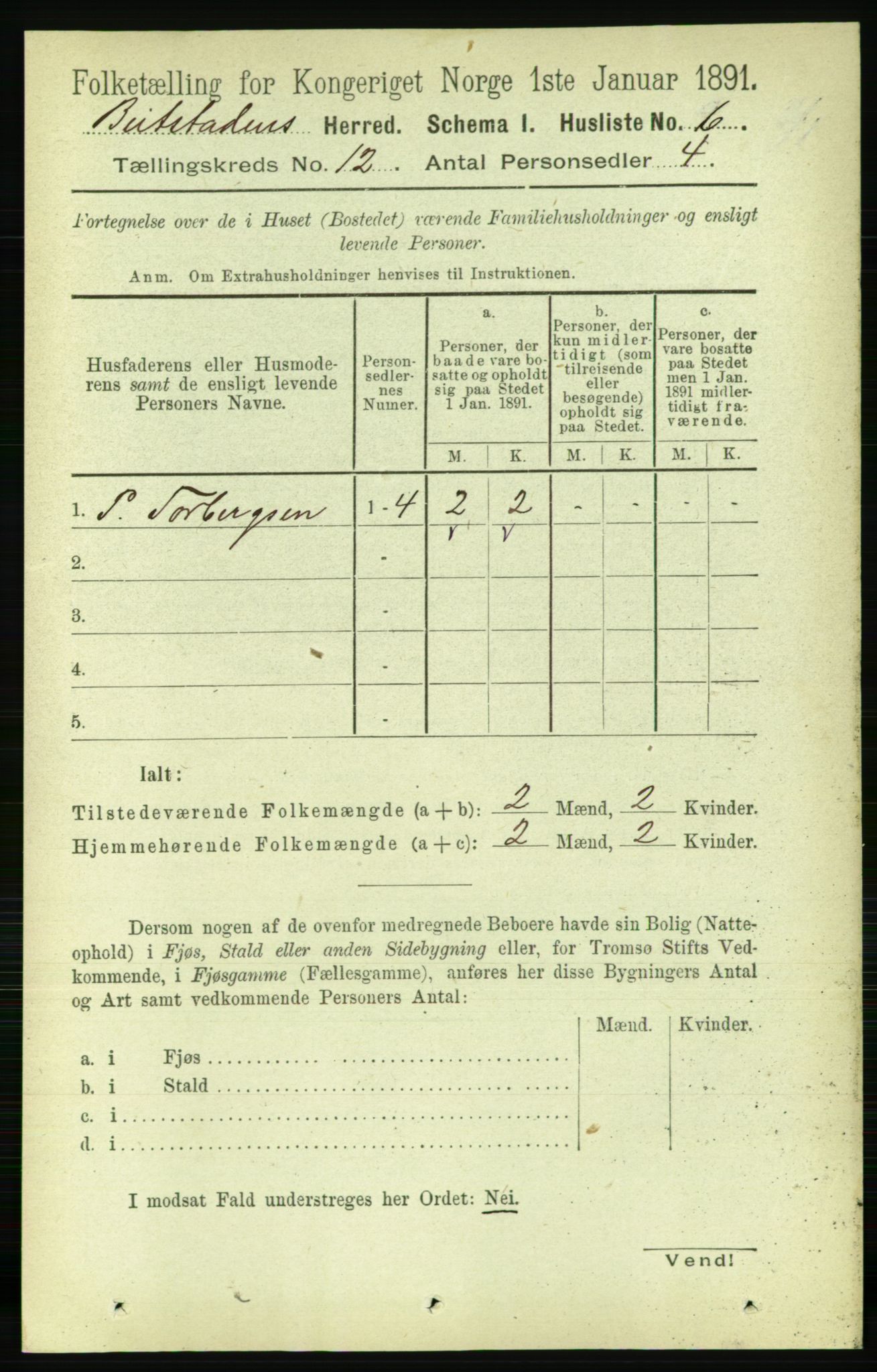 RA, 1891 census for 1727 Beitstad, 1891, p. 3331