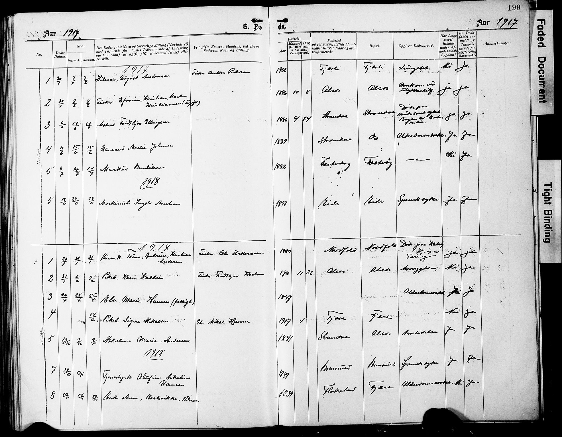 Ministerialprotokoller, klokkerbøker og fødselsregistre - Nordland, SAT/A-1459/803/L0077: Parish register (copy) no. 803C04, 1897-1930, p. 199