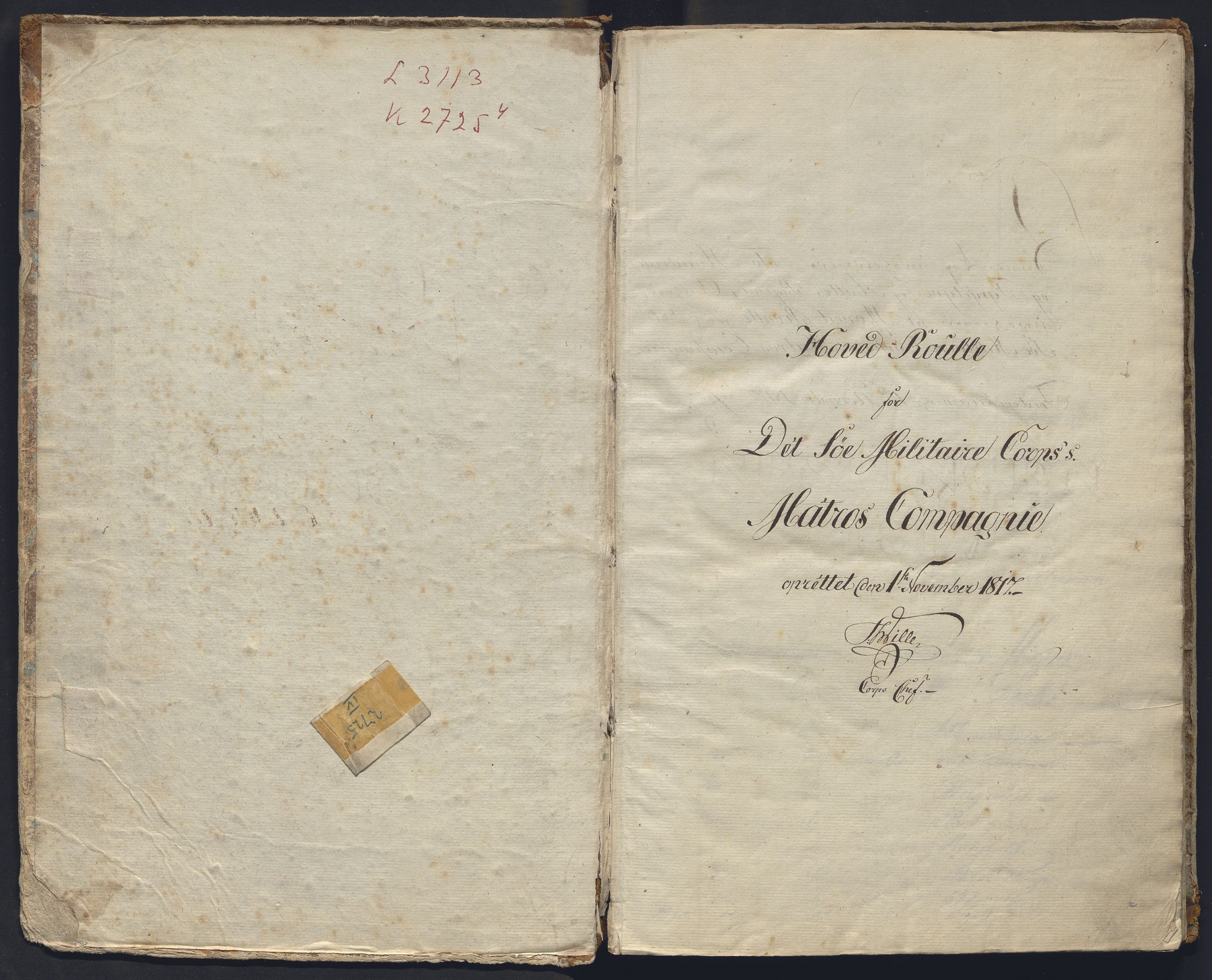 Forsvaret, Sjømilitære korps, Håndverkskorpset og Minekorpset, AV/RA-RAFA-1907/P/Pa/L0001: Hovedrulle Matroskompaniet, 1817, p. 1