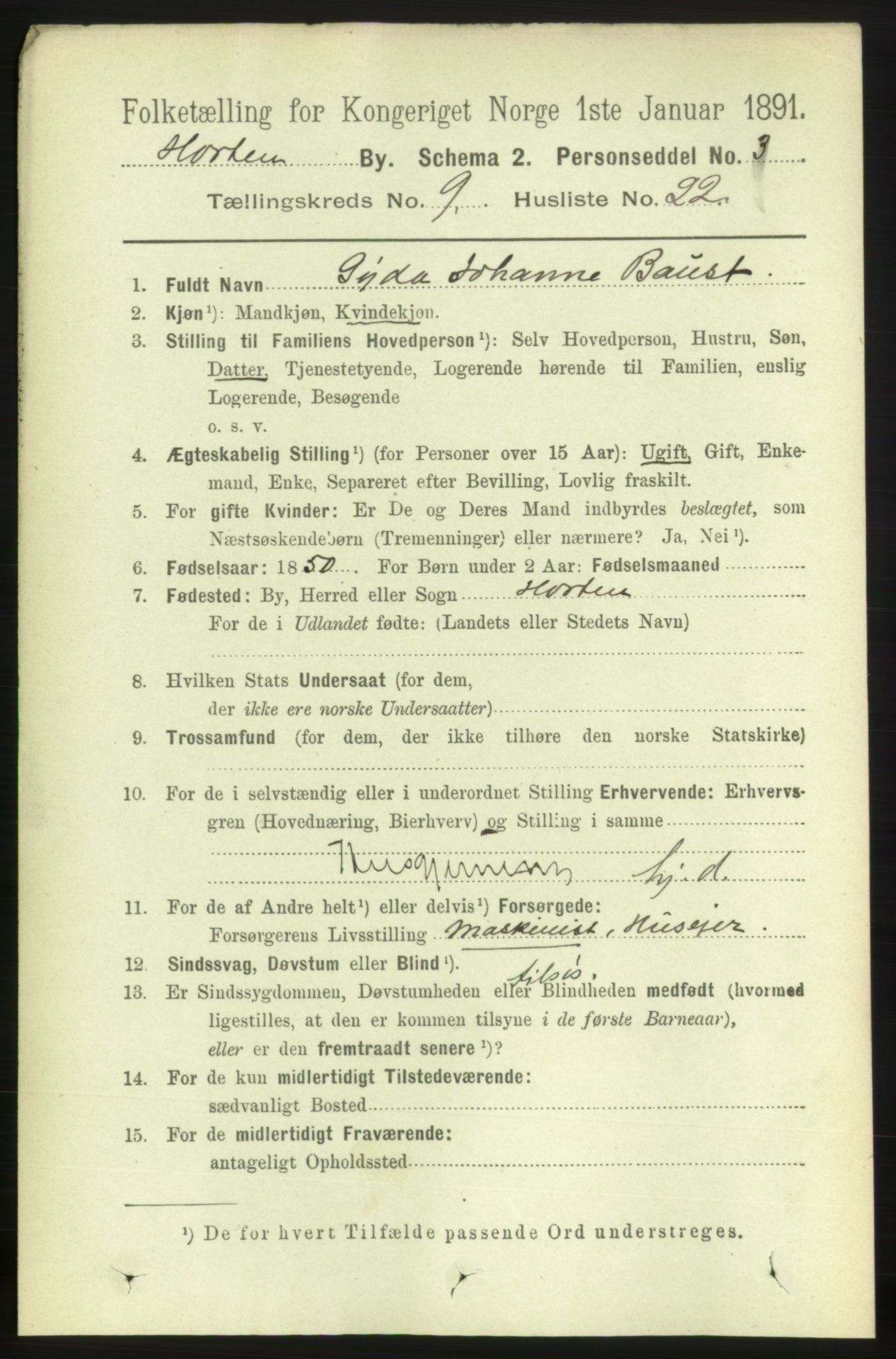 RA, 1891 census for 0703 Horten, 1891, p. 5752