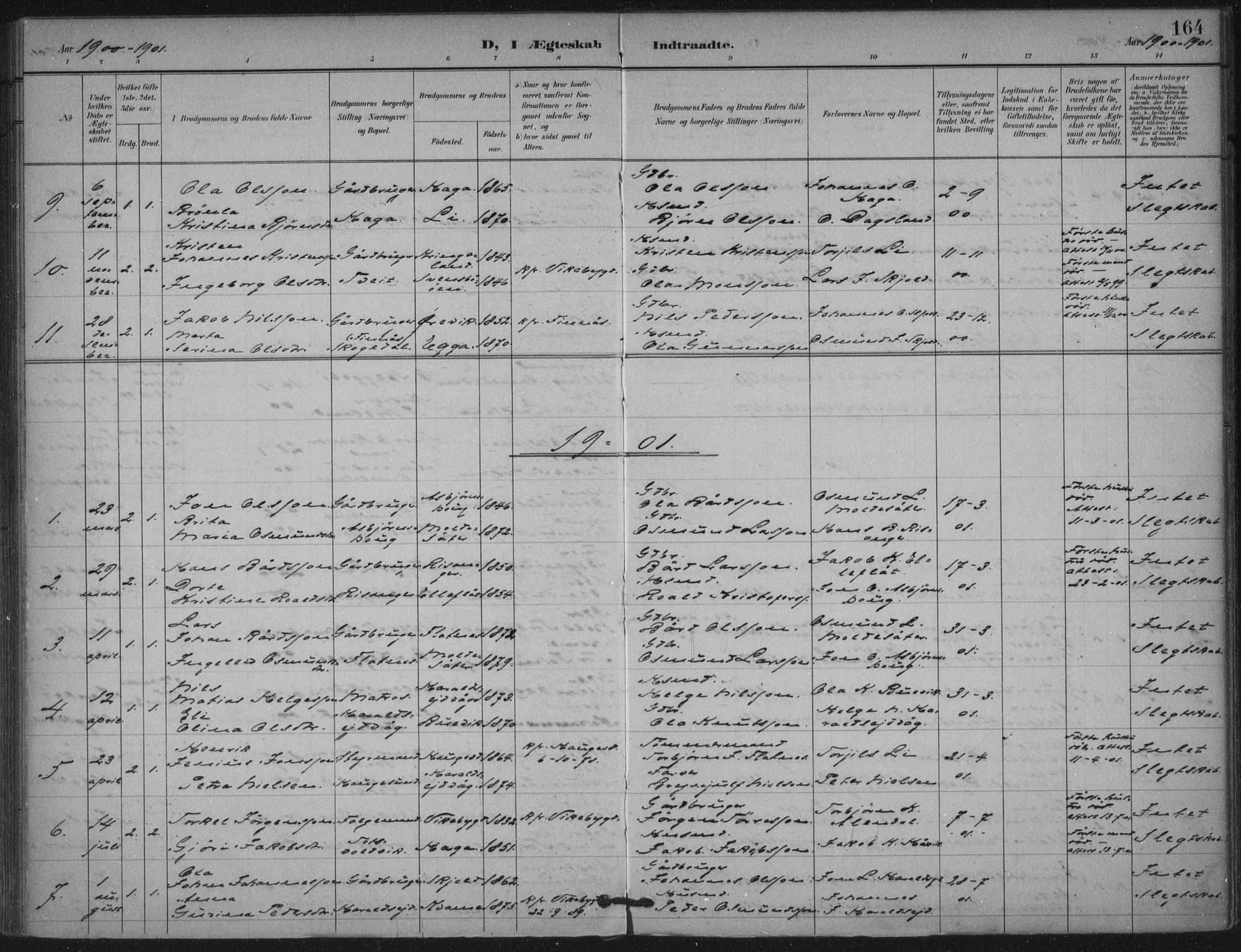 Skjold sokneprestkontor, AV/SAST-A-101847/H/Ha/Haa/L0011: Parish register (official) no. A 11, 1897-1914, p. 164