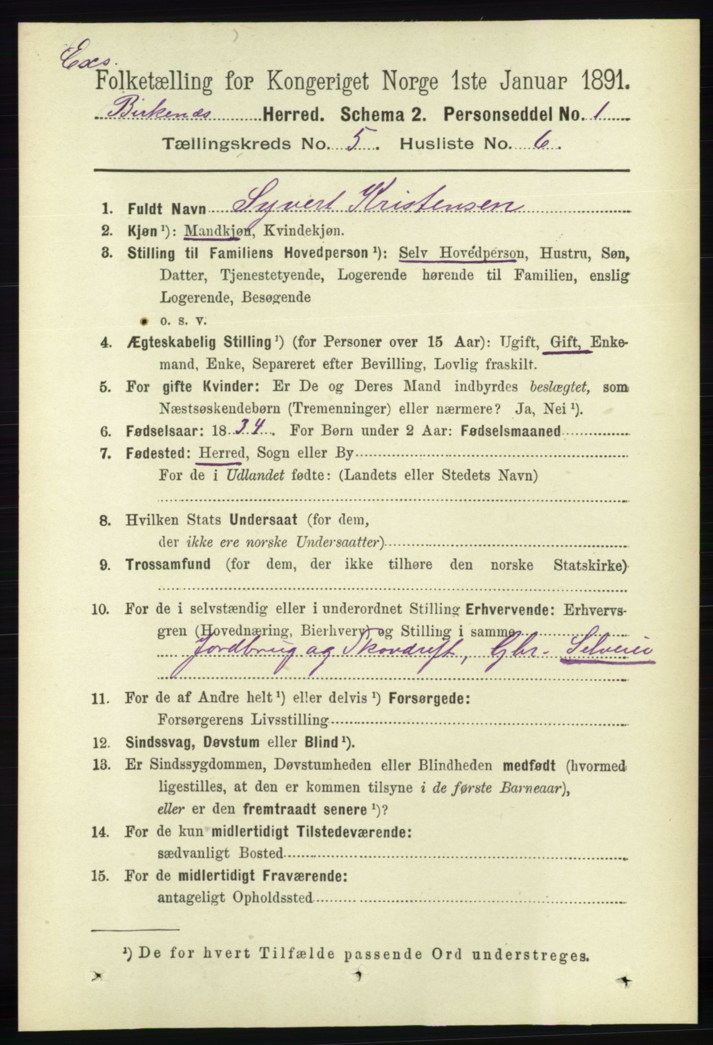 RA, Census 1891 for Nedenes amt: Gjenparter av personsedler for beslektede ektefeller, menn, 1891, p. 893