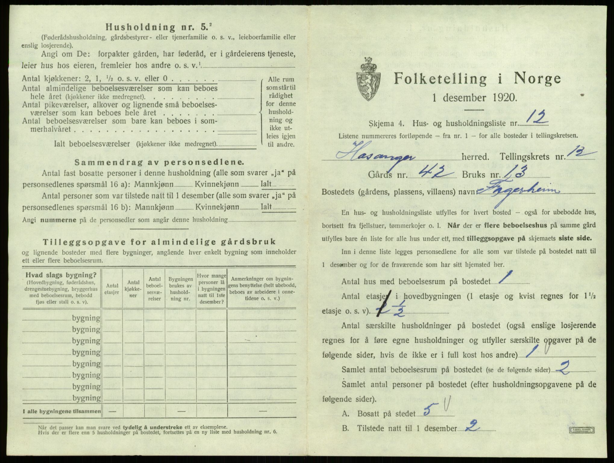 SAB, 1920 census for Hosanger, 1920, p. 666