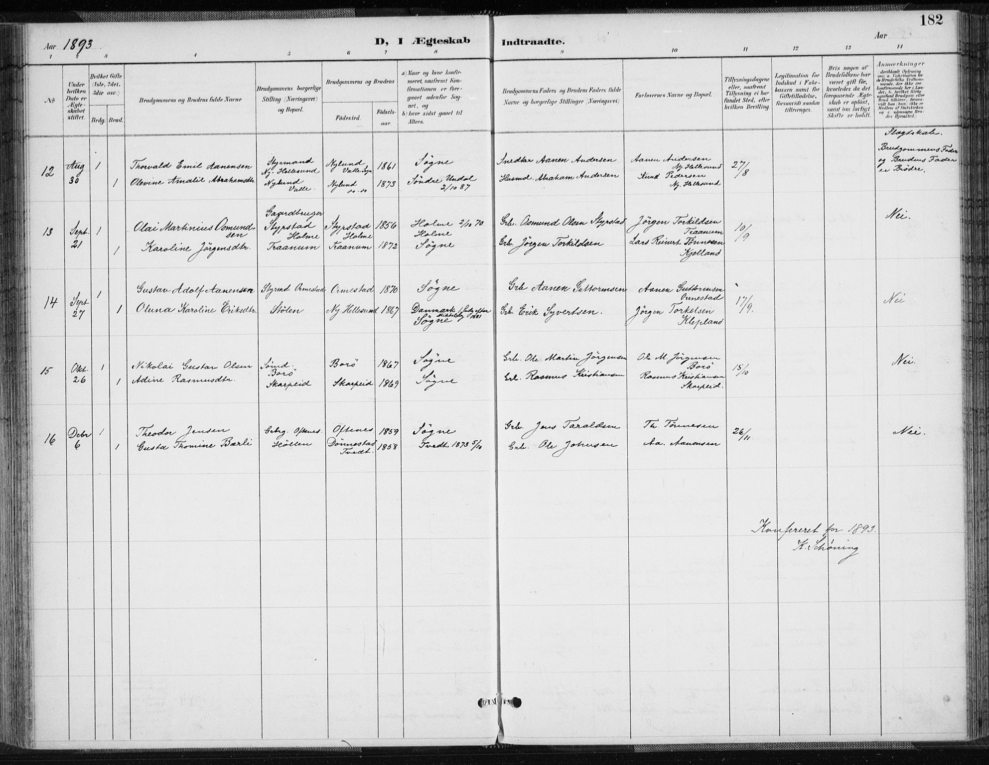 Søgne sokneprestkontor, AV/SAK-1111-0037/F/Fa/Fab/L0013: Parish register (official) no. A 13, 1892-1911, p. 182