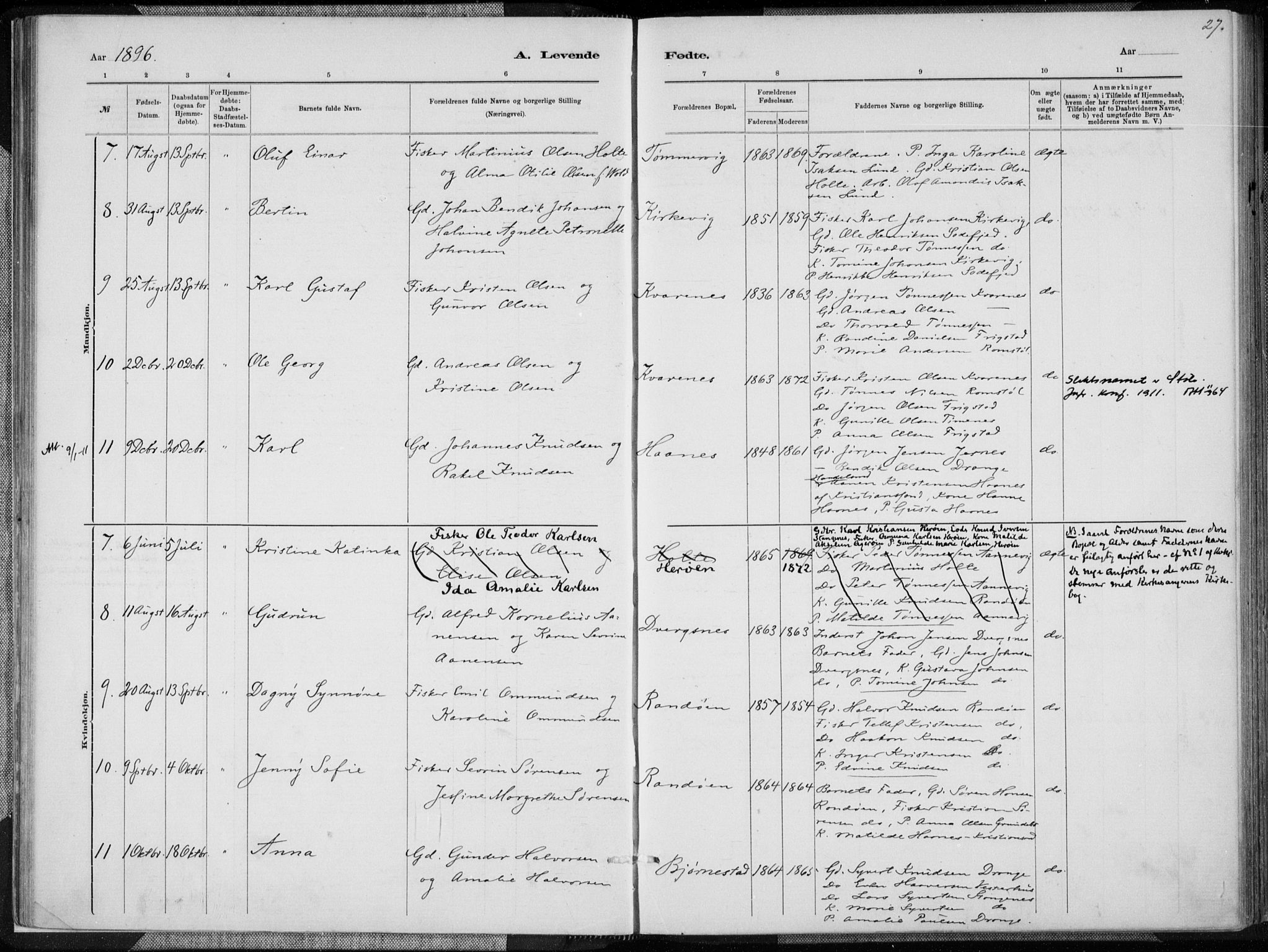 Oddernes sokneprestkontor, AV/SAK-1111-0033/F/Fa/Fab/L0002: Parish register (official) no. A 2, 1884-1903, p. 27