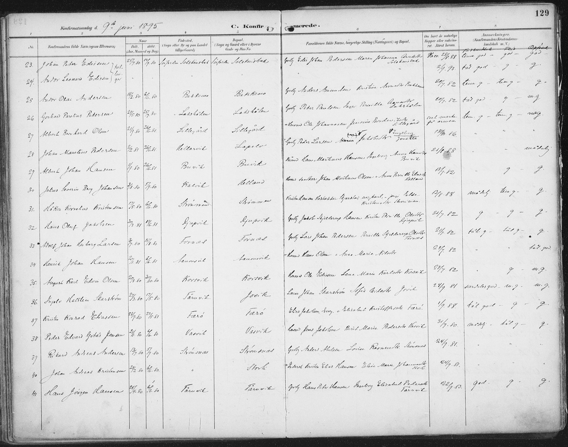 Ministerialprotokoller, klokkerbøker og fødselsregistre - Nordland, SAT/A-1459/854/L0779: Parish register (official) no. 854A02, 1892-1909, p. 129