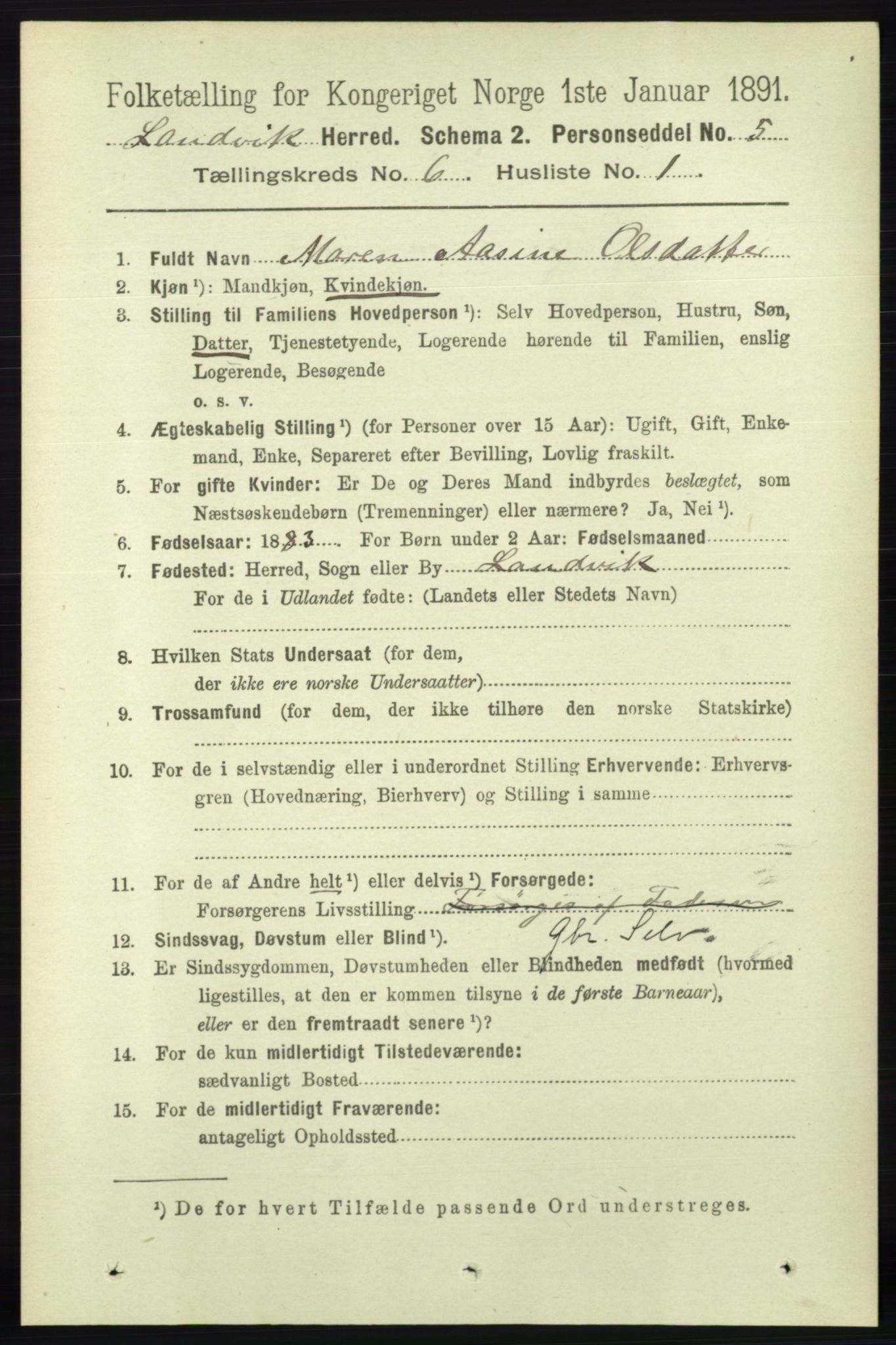 RA, 1891 census for 0924 Landvik, 1891, p. 2448