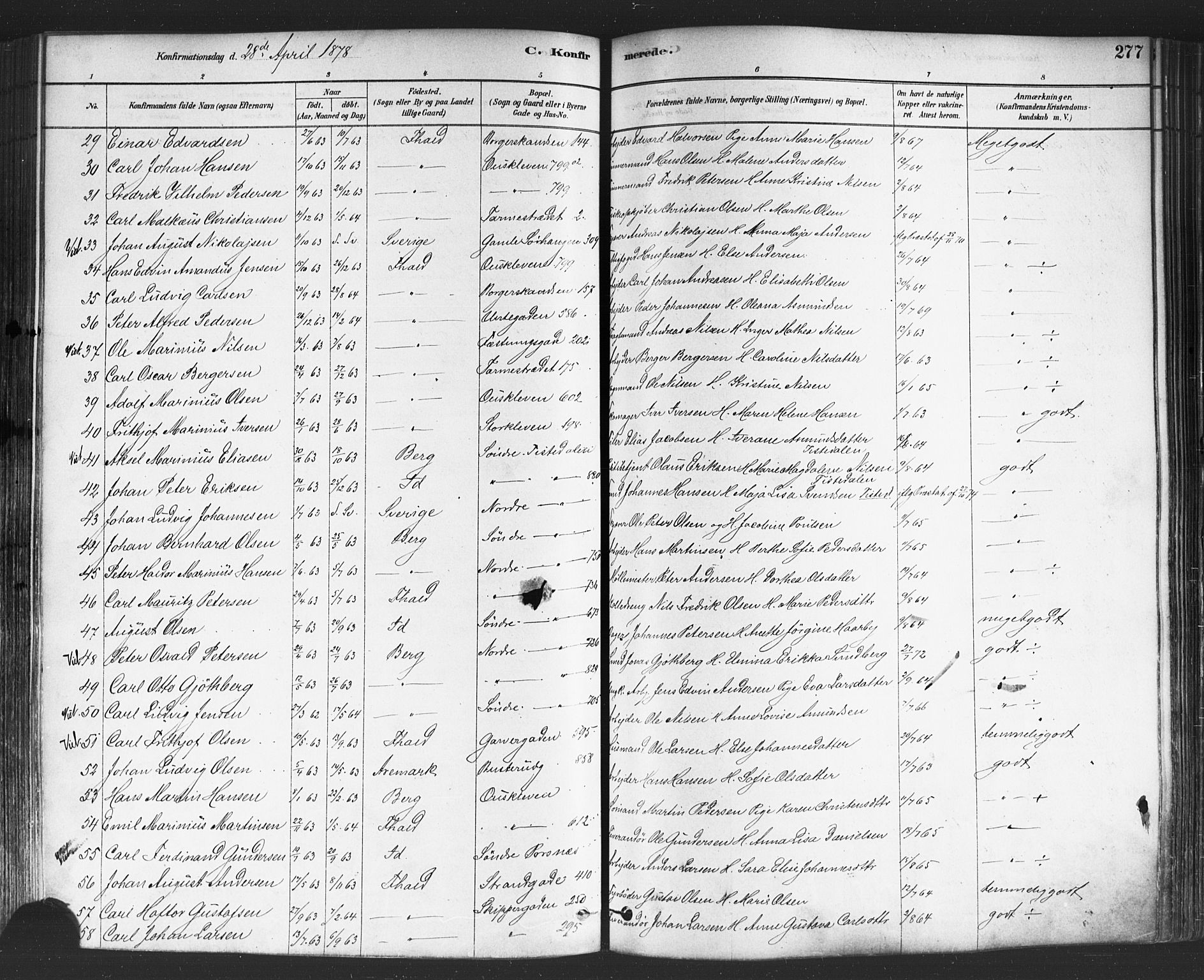 Halden prestekontor Kirkebøker, AV/SAO-A-10909/F/Fa/L0011: Parish register (official) no. I 11, 1878-1889, p. 277