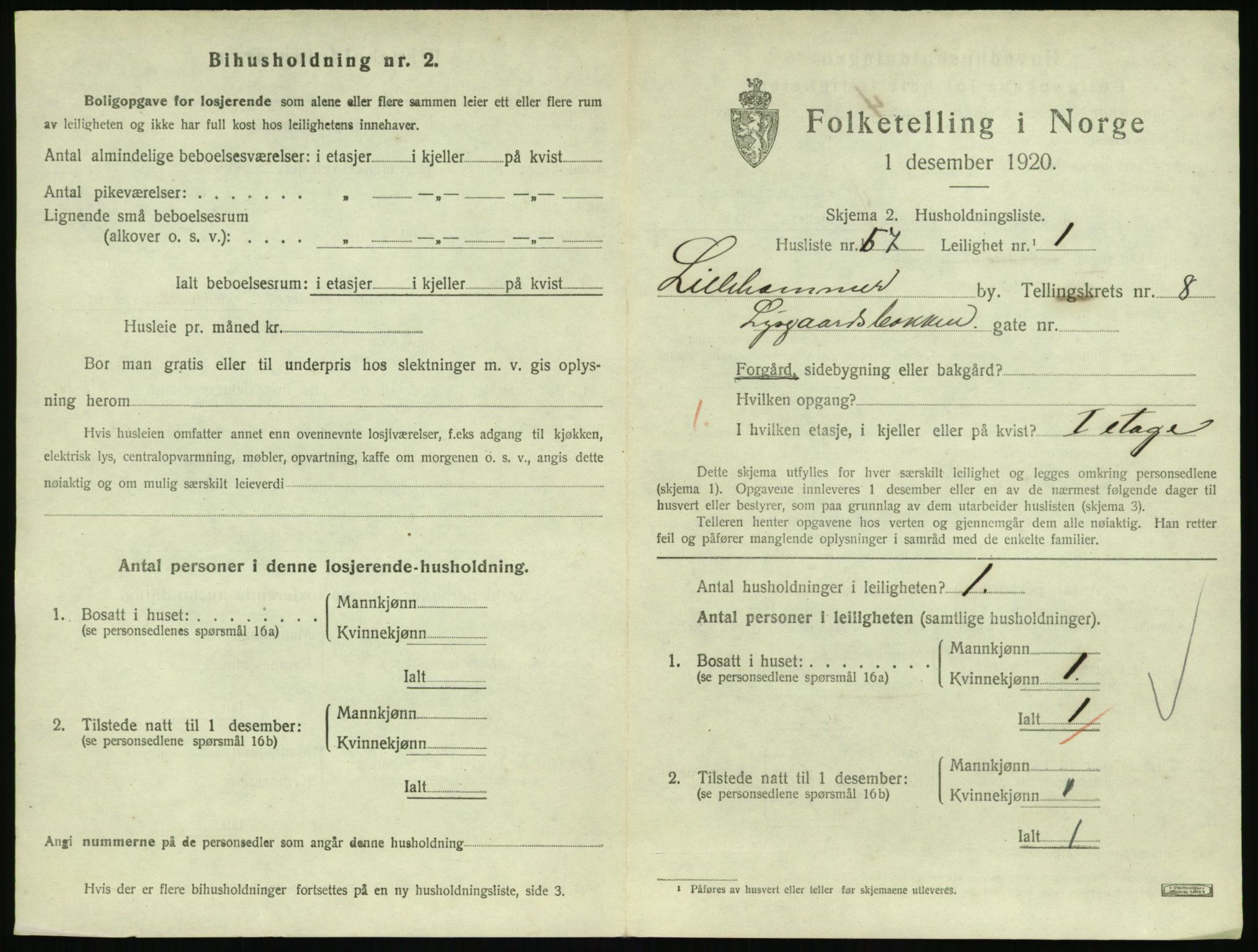 SAH, 1920 census for Lillehammer, 1920, p. 3034
