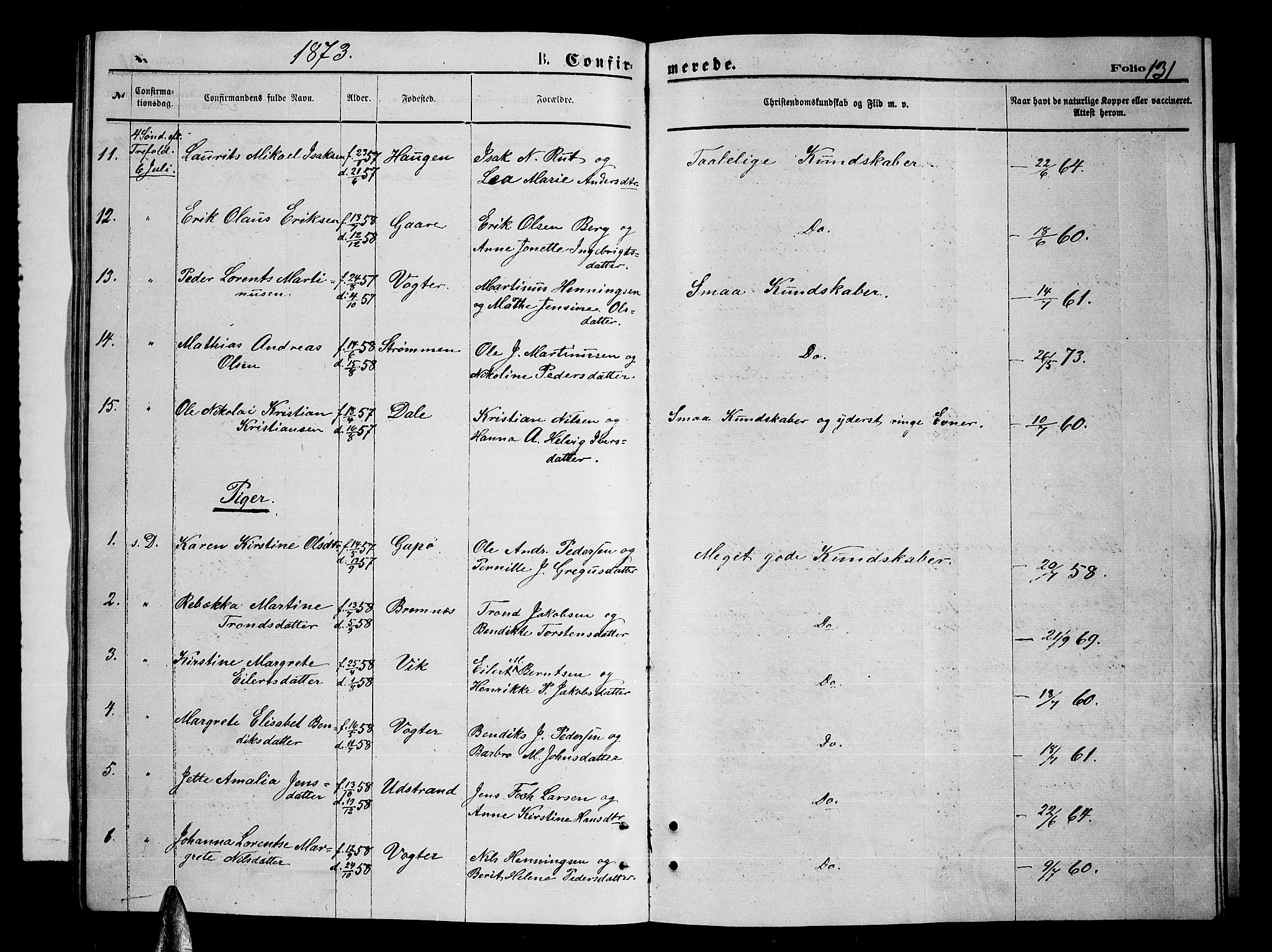 Kvæfjord sokneprestkontor, AV/SATØ-S-1323/G/Ga/Gab/L0004klokker: Parish register (copy) no. 4, 1870-1886, p. 131