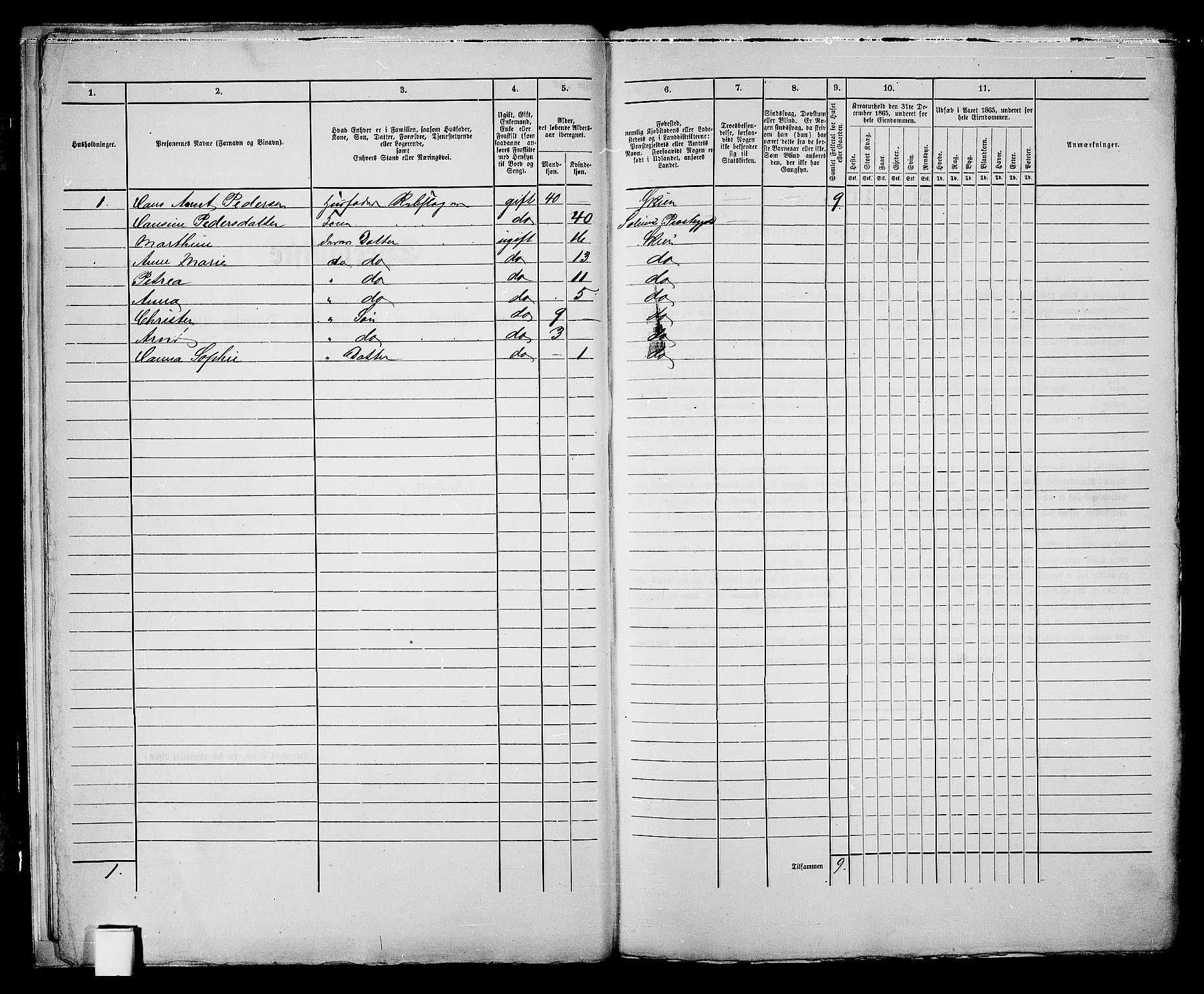 RA, 1865 census for Skien, 1865, p. 16