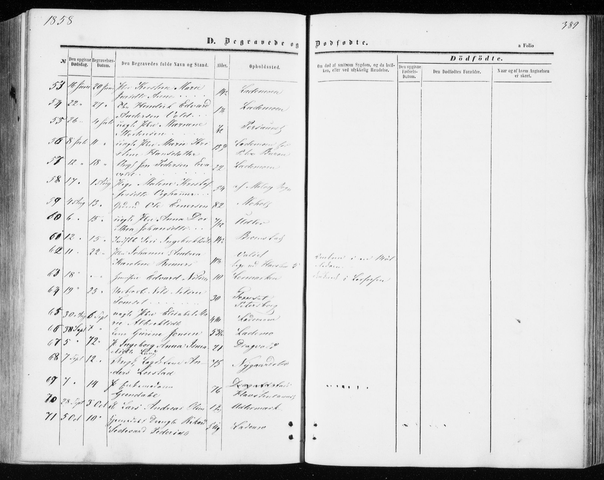 Ministerialprotokoller, klokkerbøker og fødselsregistre - Sør-Trøndelag, AV/SAT-A-1456/606/L0292: Parish register (official) no. 606A07, 1856-1865, p. 389