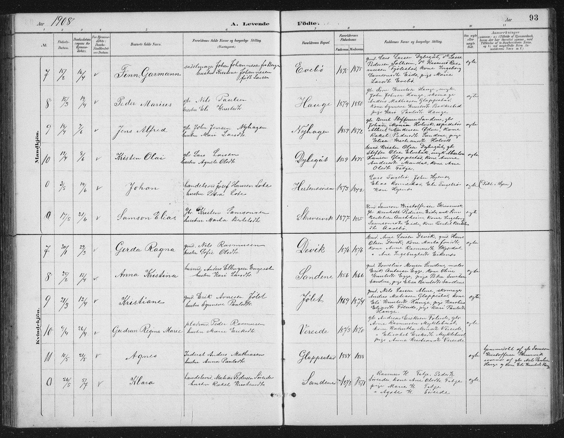 Gloppen sokneprestembete, SAB/A-80101/H/Hab/Habb/L0002: Parish register (copy) no. B 2, 1889-1909, p. 93