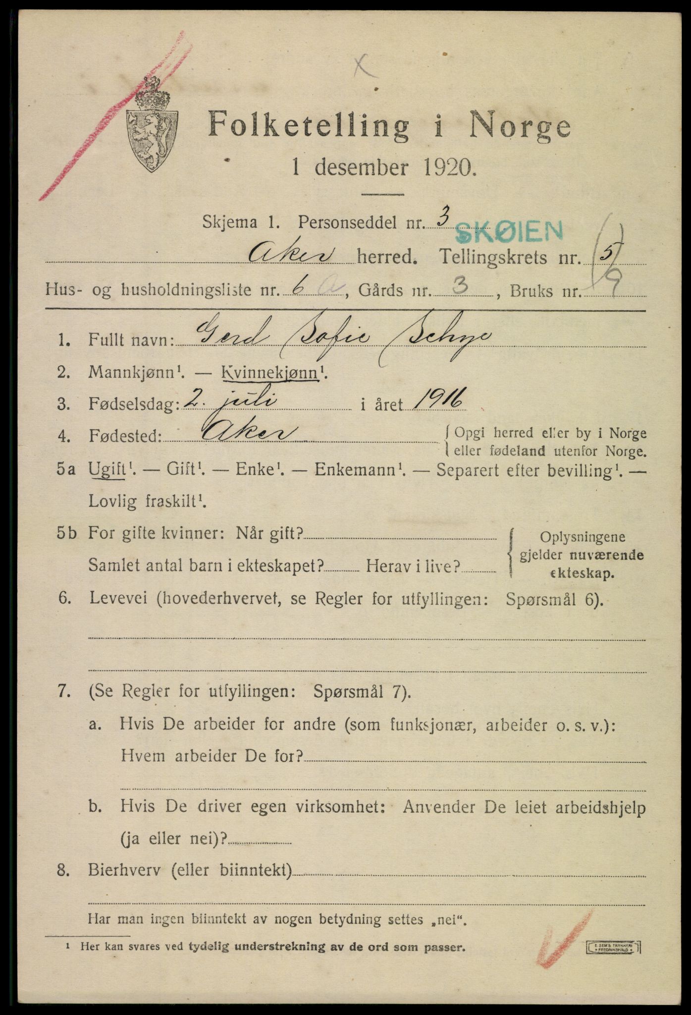 SAO, 1920 census for Aker, 1920, p. 30588