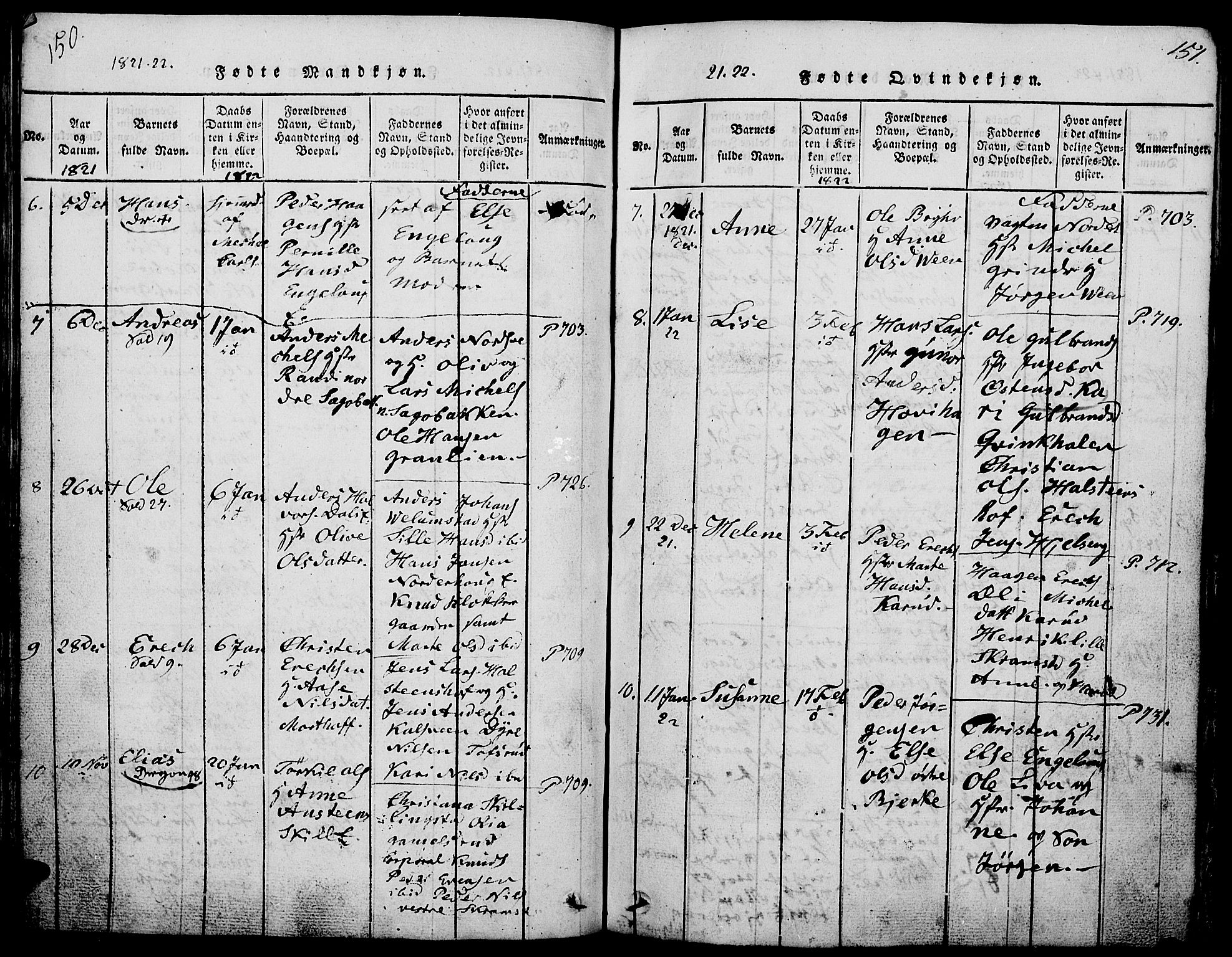 Løten prestekontor, AV/SAH-PREST-022/L/La/L0001: Parish register (copy) no. 1, 1812-1832, p. 150-151