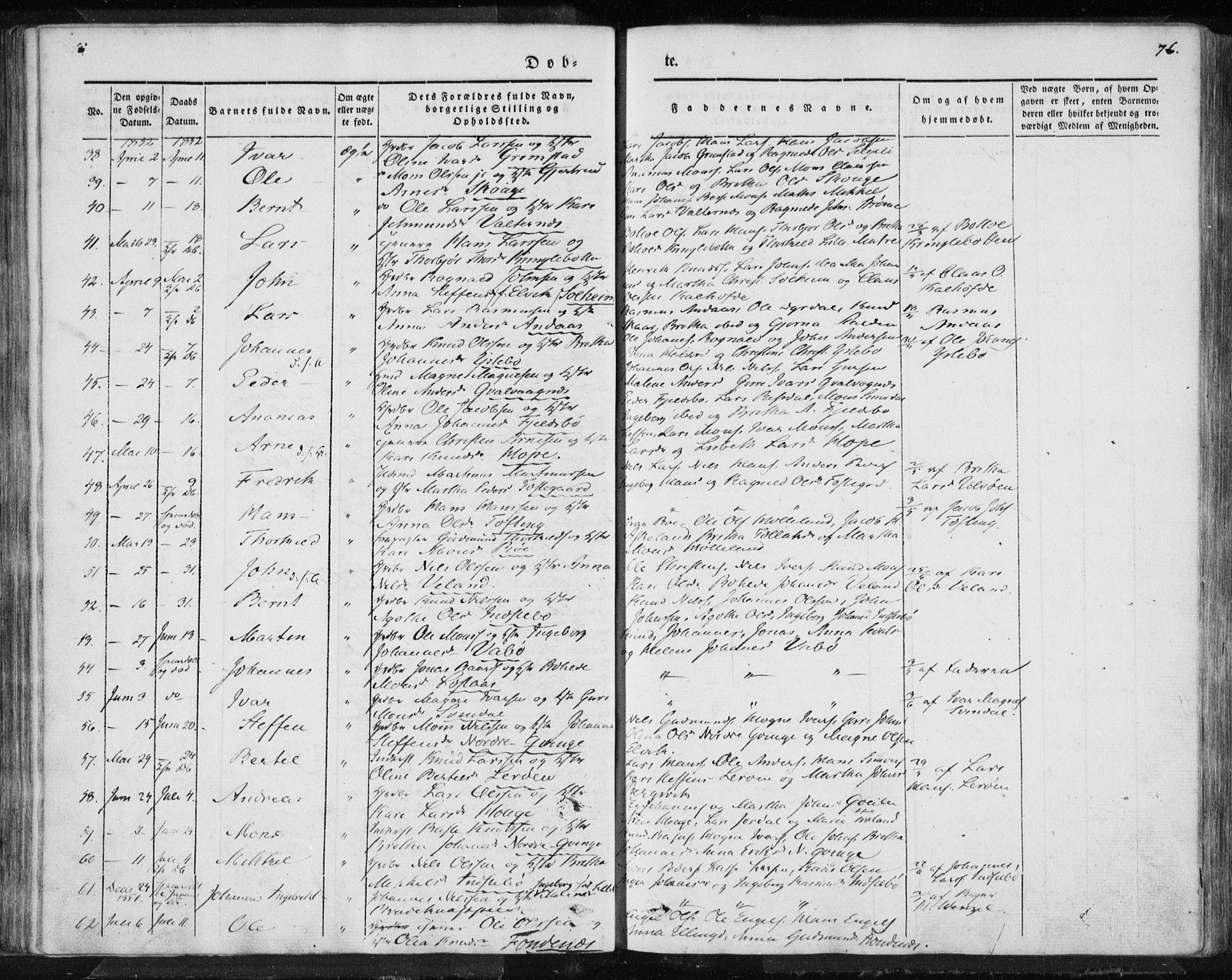 Lindås Sokneprestembete, SAB/A-76701/H/Haa: Parish register (official) no. A 10, 1842-1862, p. 76