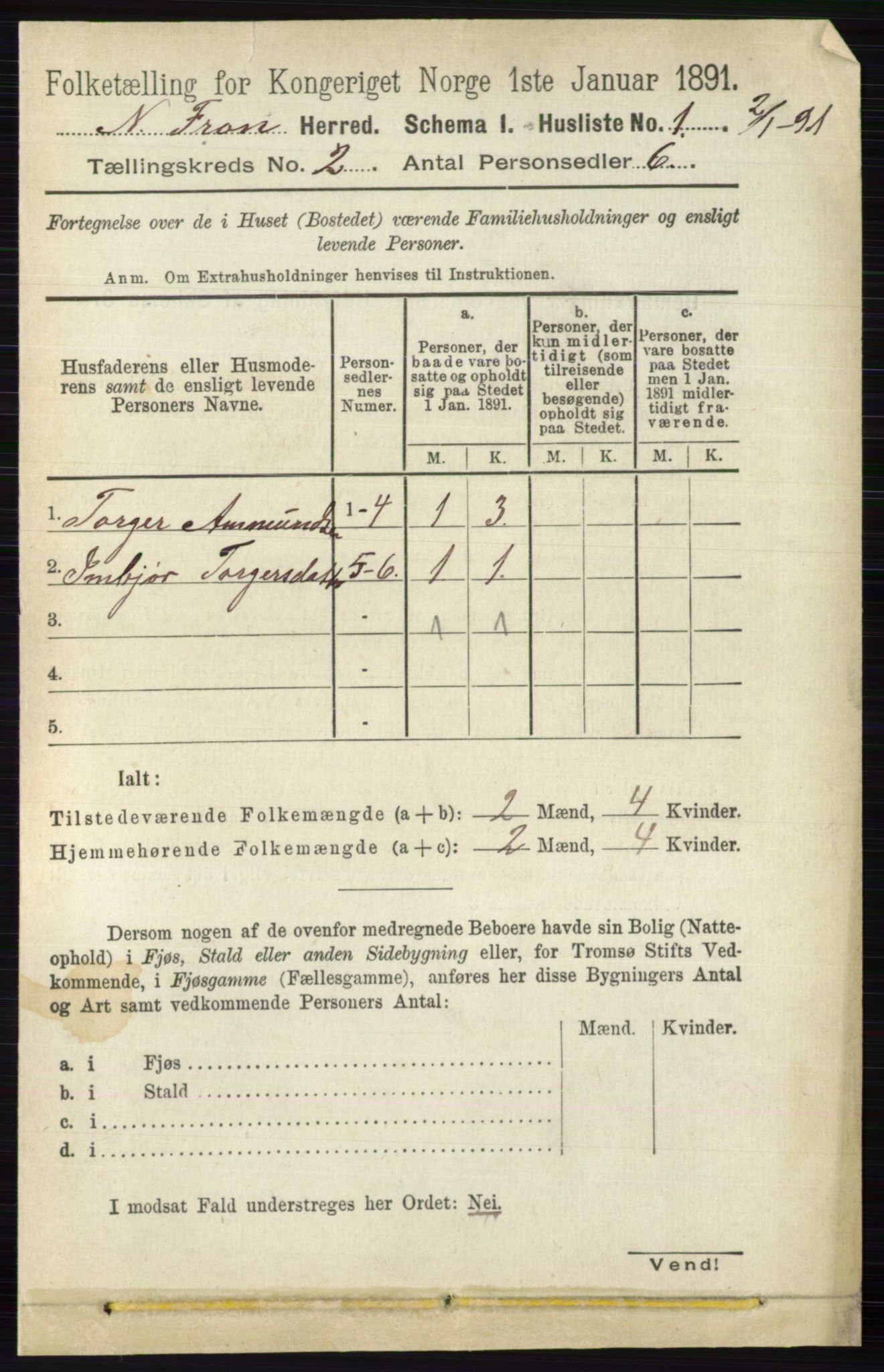 RA, 1891 census for 0518 Nord-Fron, 1891, p. 272