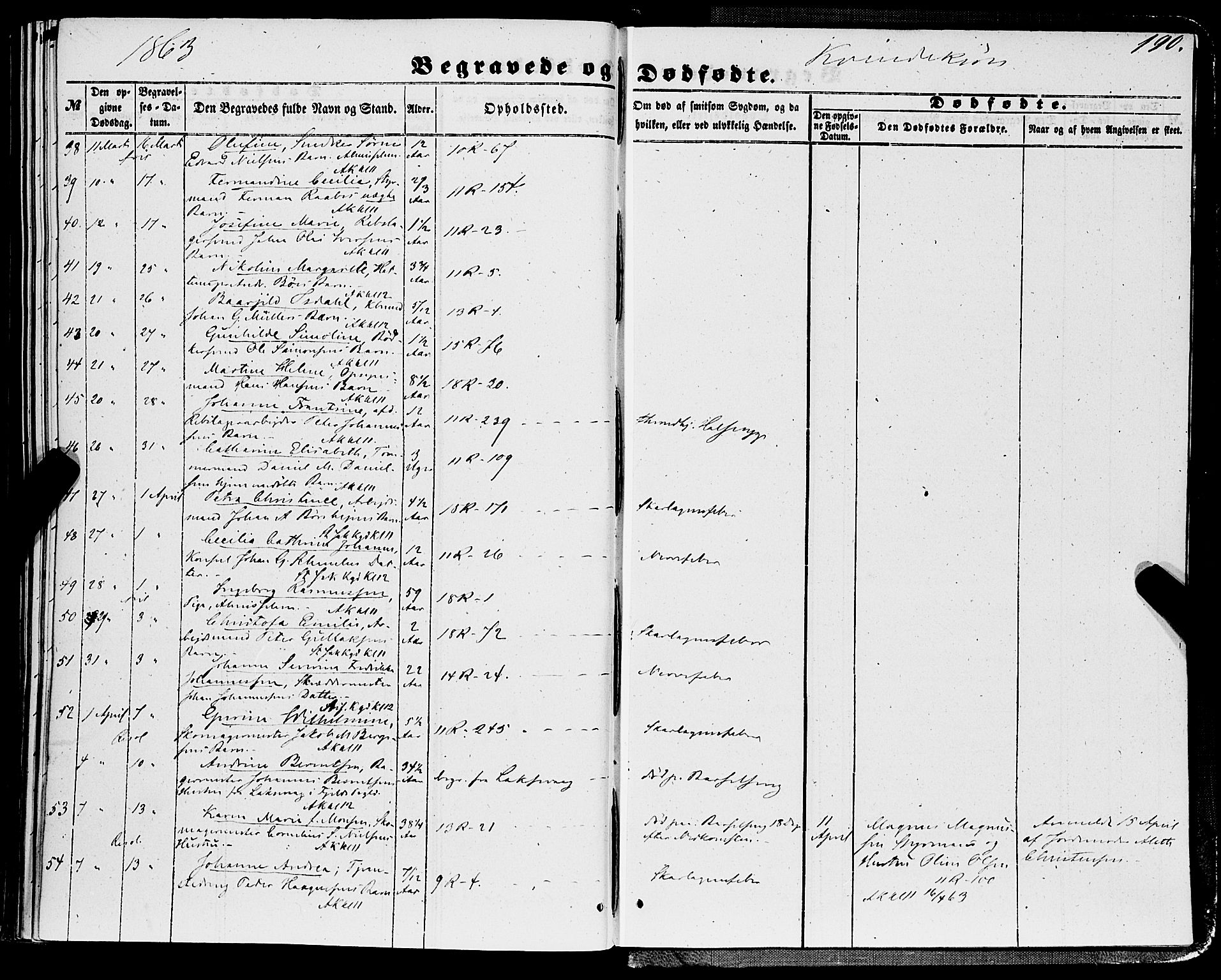 Domkirken sokneprestembete, AV/SAB-A-74801/H/Haa/L0041: Parish register (official) no. E 2, 1853-1863, p. 190