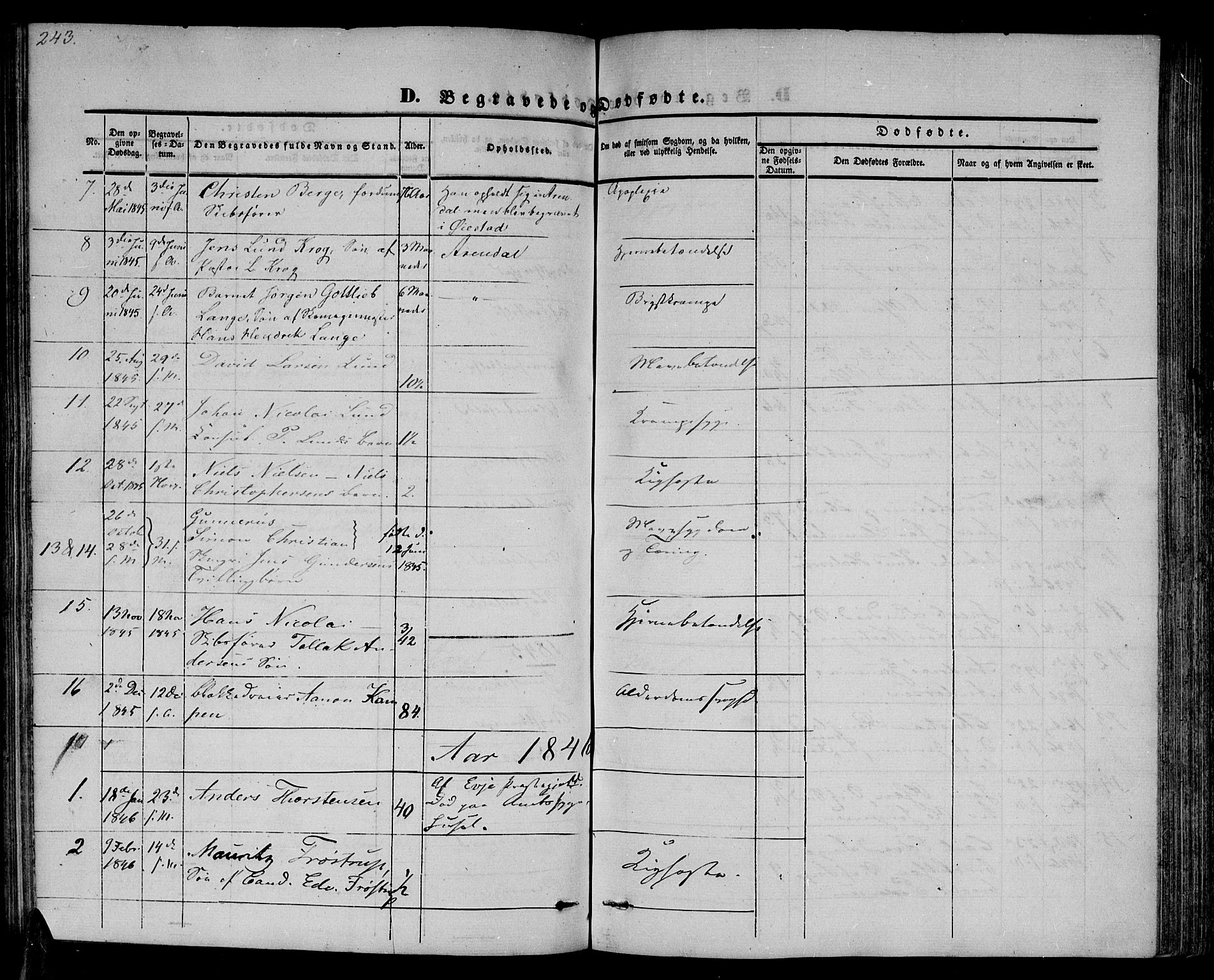 Arendal sokneprestkontor, Trefoldighet, SAK/1111-0040/F/Fb/L0002: Parish register (copy) no. B 2, 1838-1860, p. 246