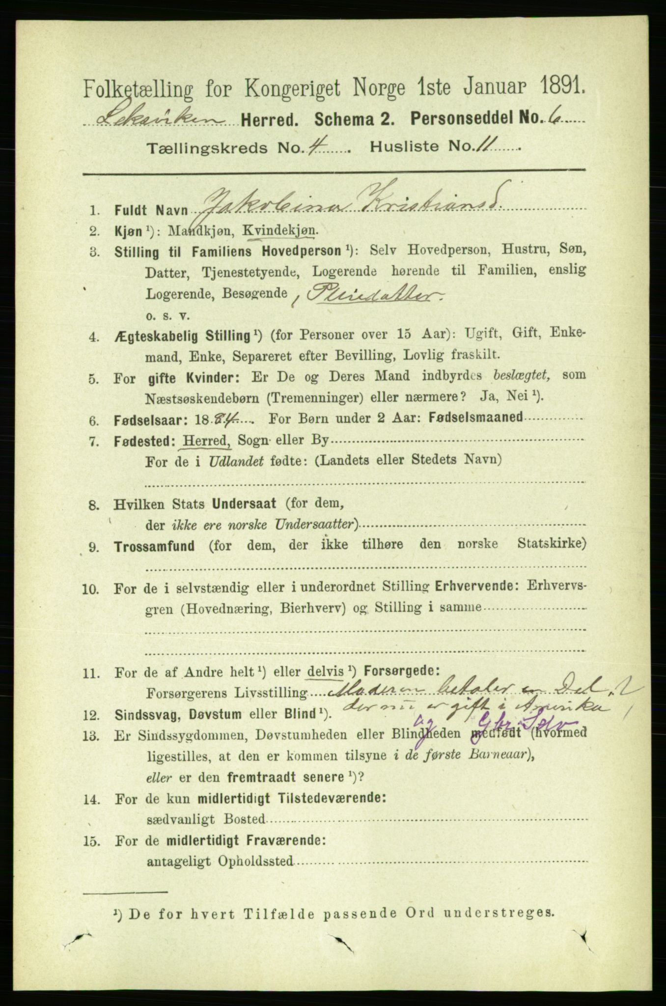 RA, 1891 census for 1718 Leksvik, 1891, p. 1983