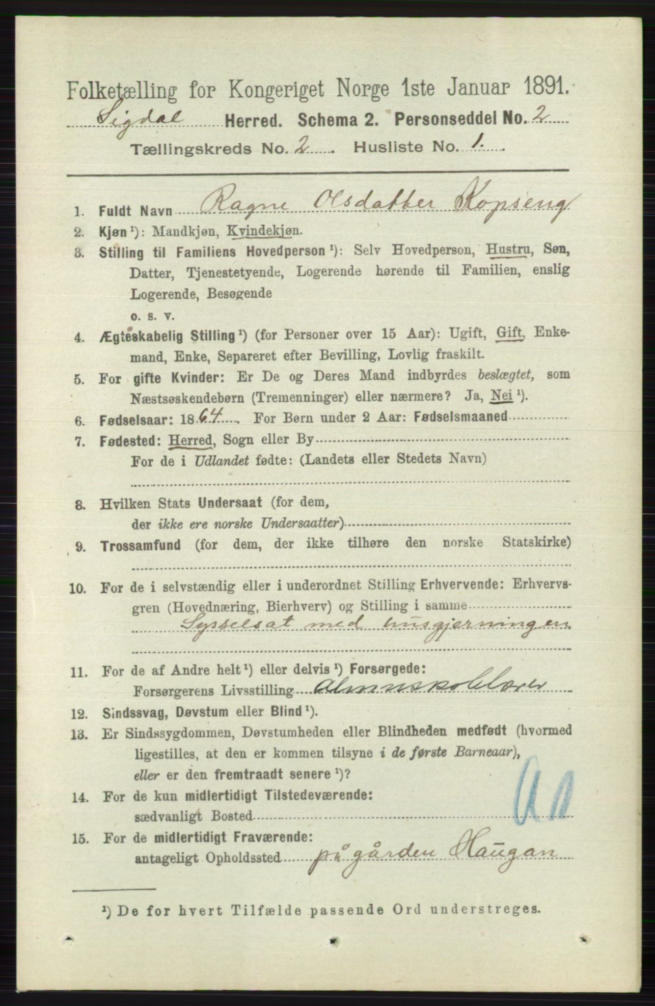 RA, 1891 census for 0621 Sigdal, 1891, p. 955