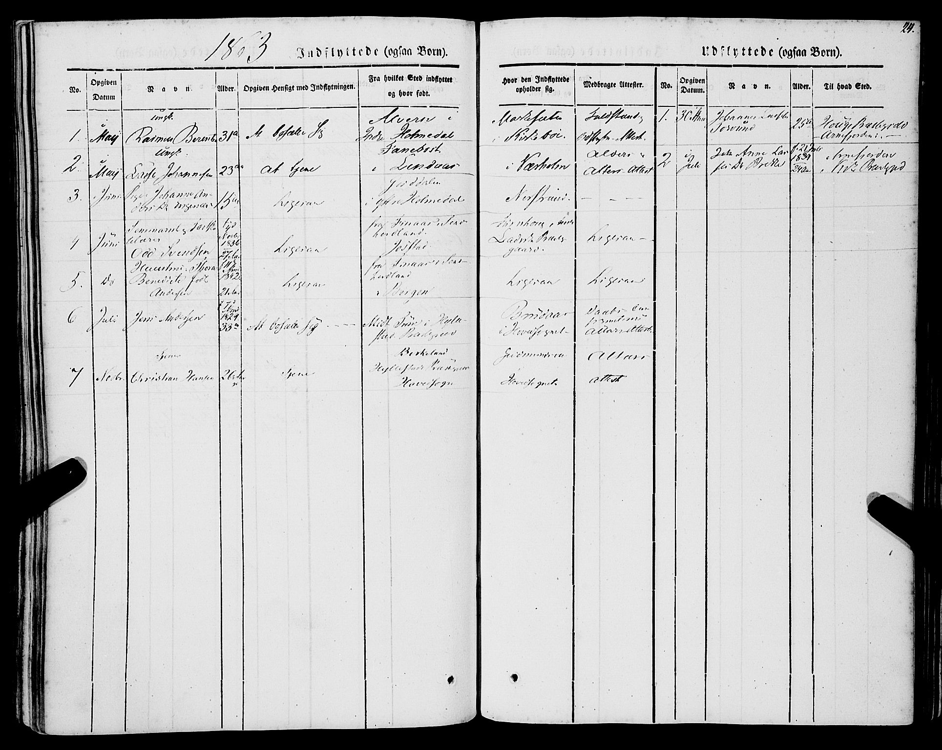 Lavik sokneprestembete, SAB/A-80901: Parish register (official) no. A 3, 1843-1863, p. 24