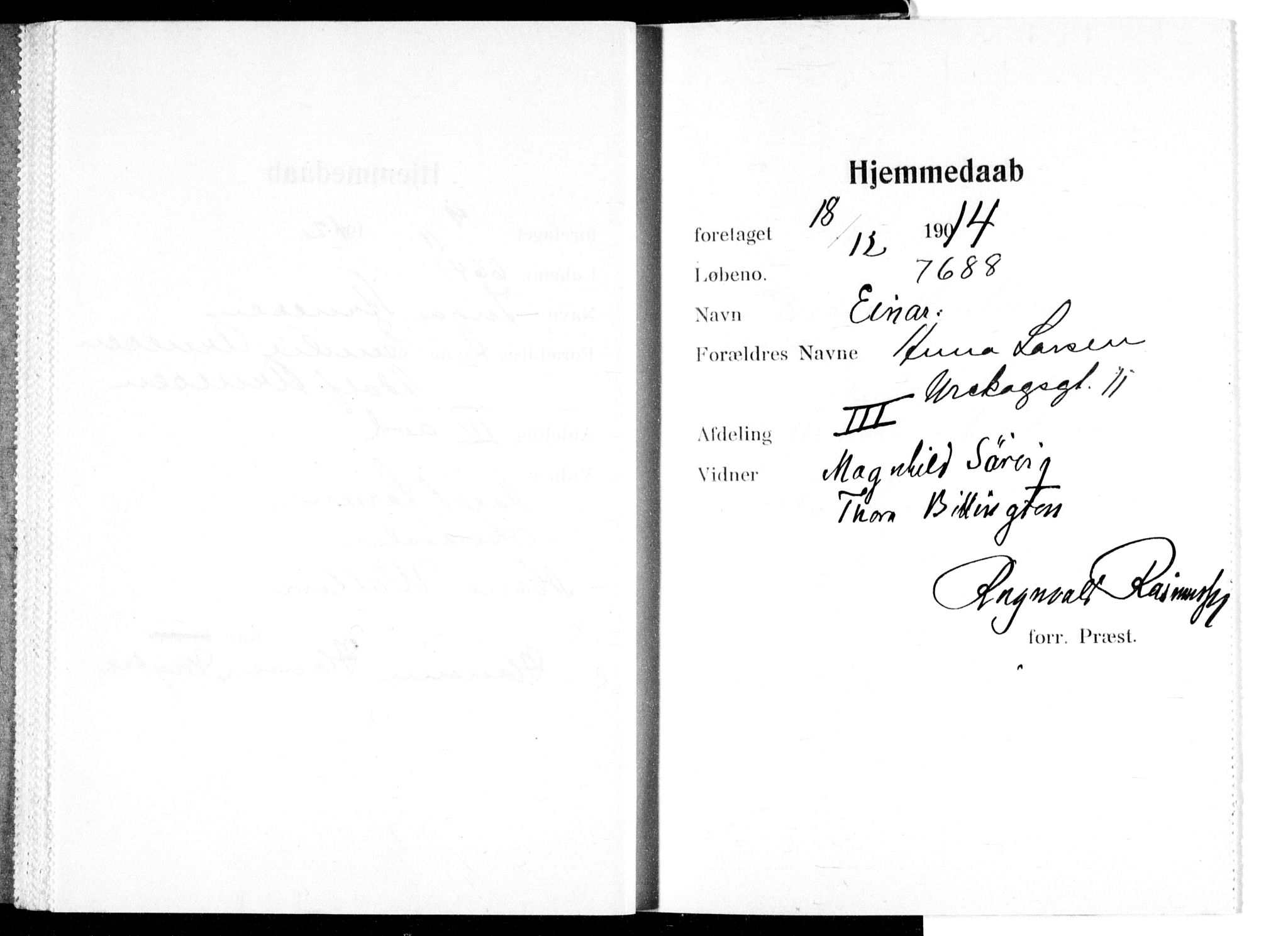 Ullevål sykehus prestekontor Kirkebøker, AV/SAO-A-10542a/K/Ka/L0004: Baptism register no. 4, 1906-1926