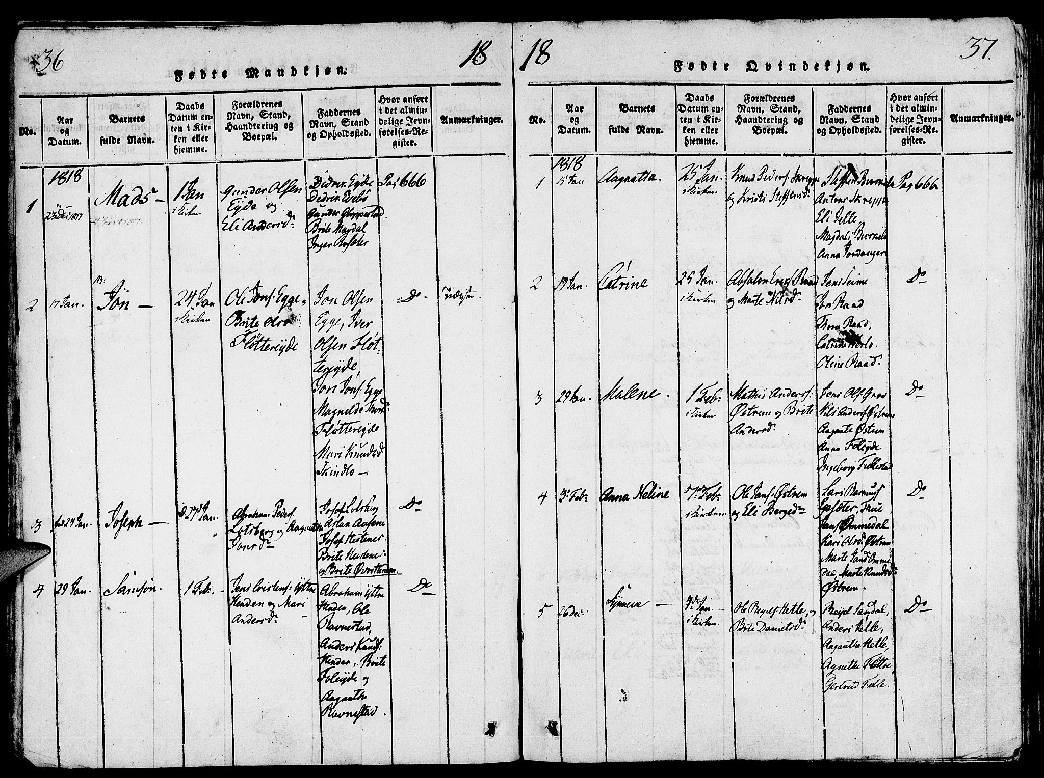 Gloppen sokneprestembete, AV/SAB-A-80101/H/Haa/Haaa/L0006: Parish register (official) no. A 6, 1816-1826, p. 36-37