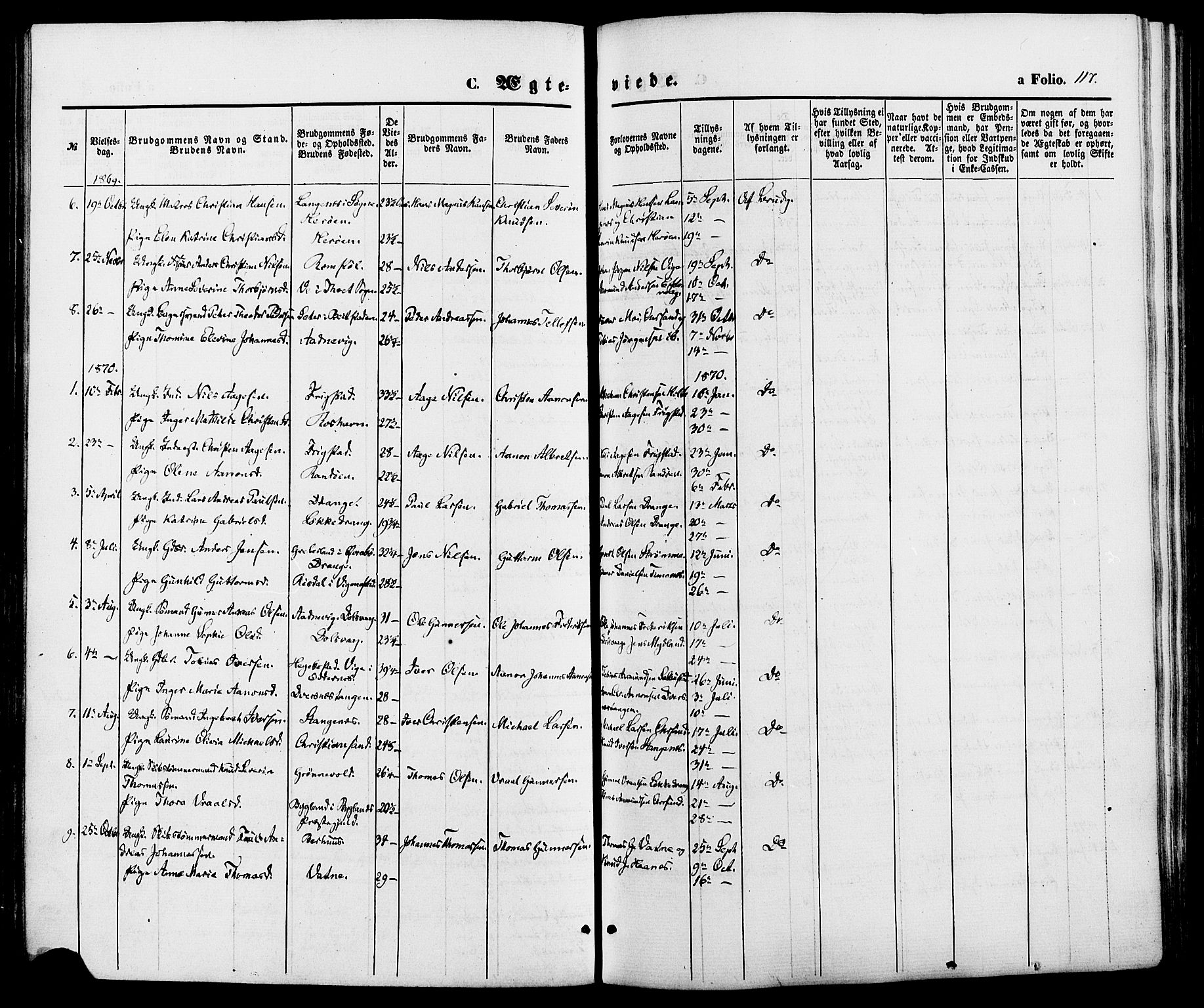 Oddernes sokneprestkontor, SAK/1111-0033/F/Fa/Fab/L0001: Parish register (official) no. A 1, 1865-1884, p. 117
