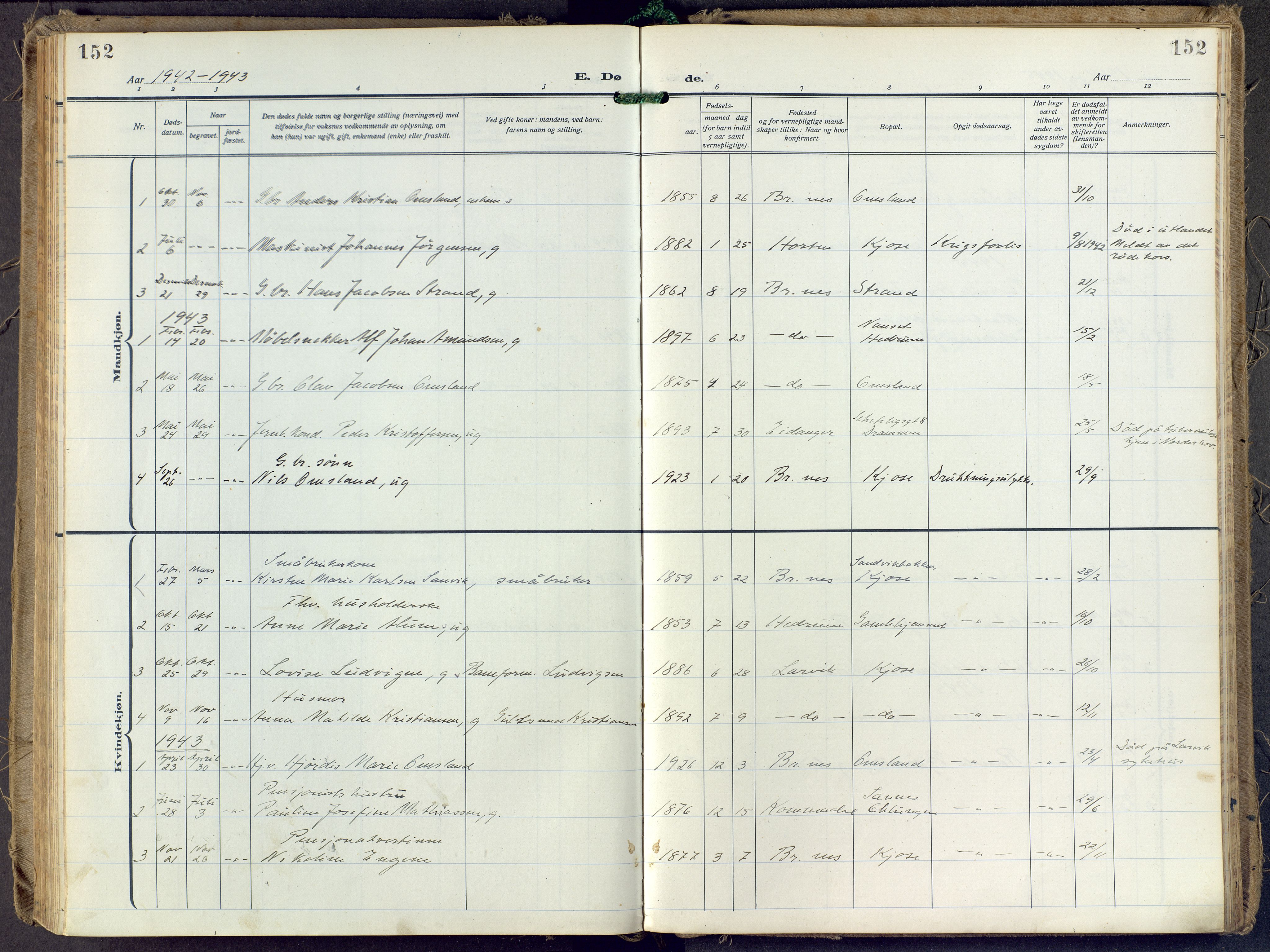 Brunlanes kirkebøker, AV/SAKO-A-342/F/Fd/L0002: Parish register (official) no. IV 2, 1918-1958, p. 152