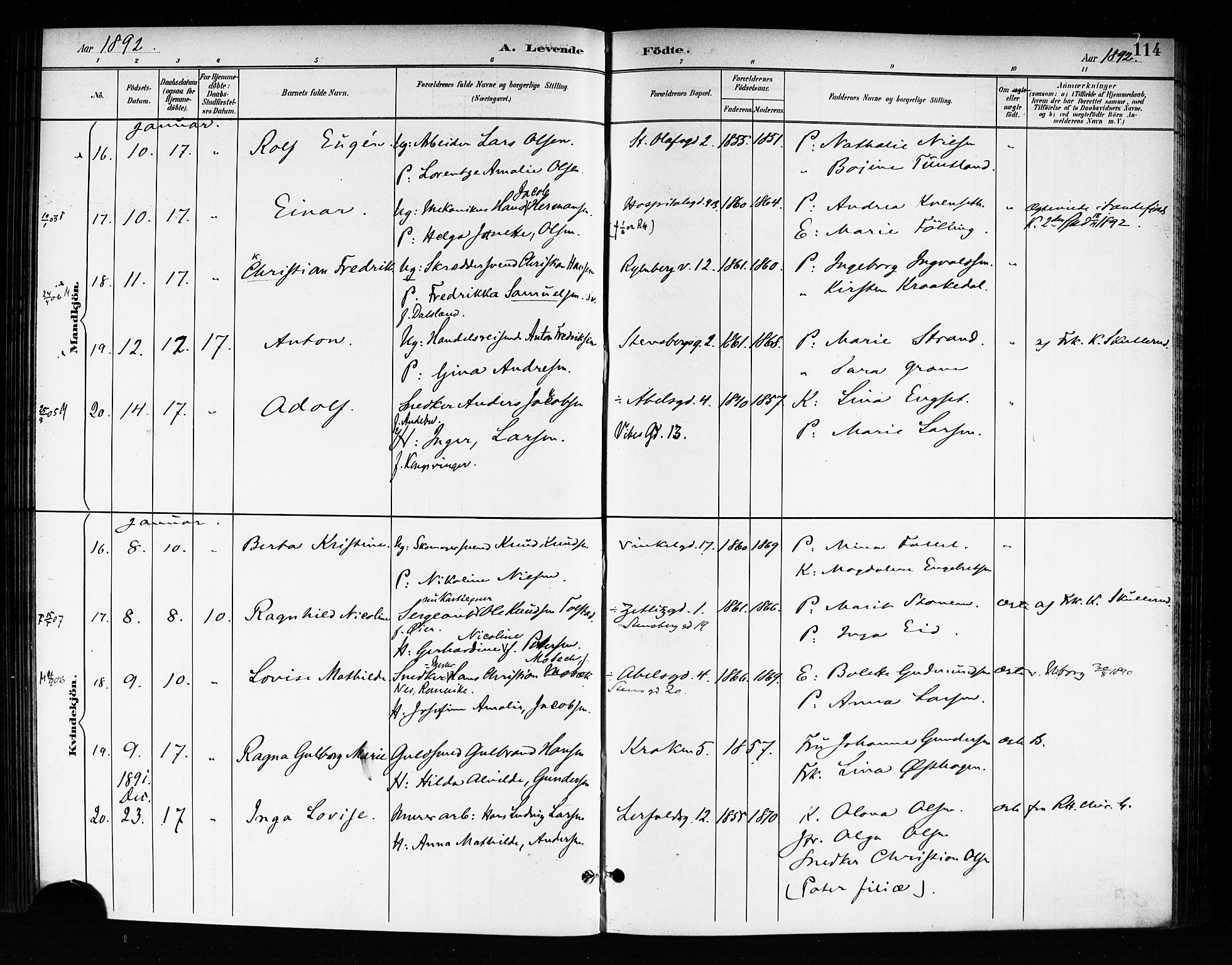 Rikshospitalet prestekontor Kirkebøker, AV/SAO-A-10309b/F/L0008: Parish register (official) no. 8, 1890-1893, p. 114