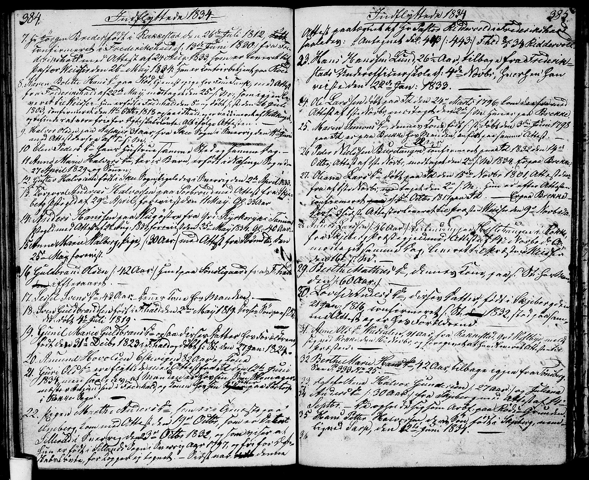 Berg prestekontor Kirkebøker, SAO/A-10902/G/Ga/L0002: Parish register (copy) no. I 2, 1832-1844, p. 384-385