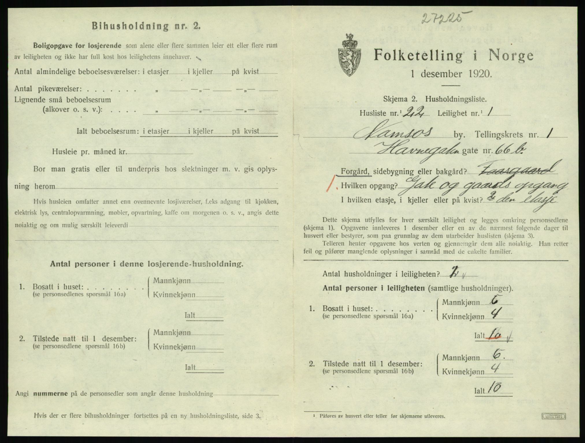 SAT, 1920 census for Namsos, 1920, p. 825