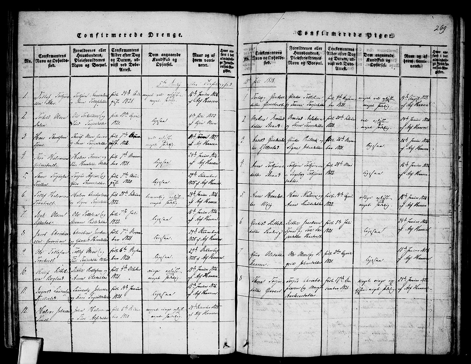 Nissedal kirkebøker, SAKO/A-288/F/Fa/L0002: Parish register (official) no. I 2, 1814-1845, p. 269