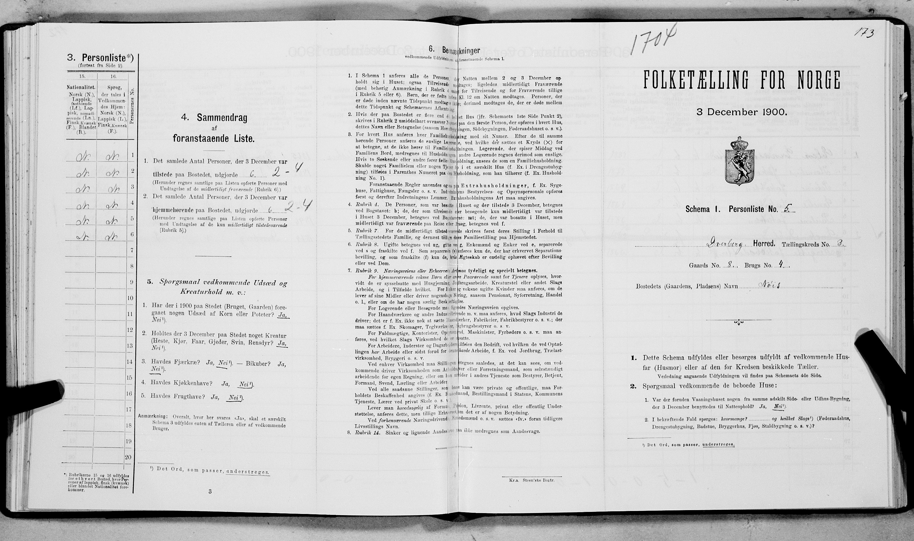 SAT, 1900 census for Dverberg, 1900, p. 204